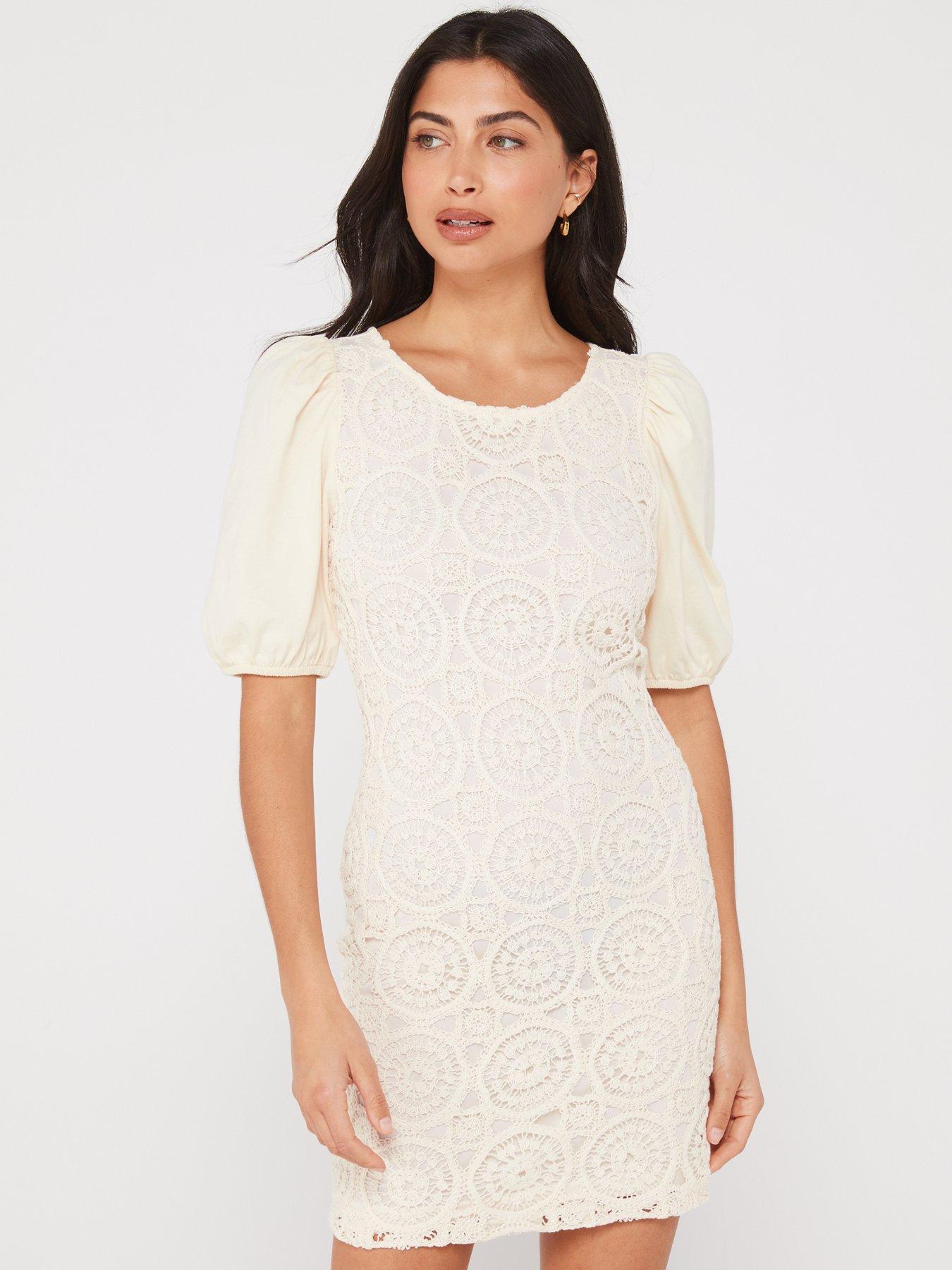 v-by-very-puff-sleeve-crochet-mini-dress-cream