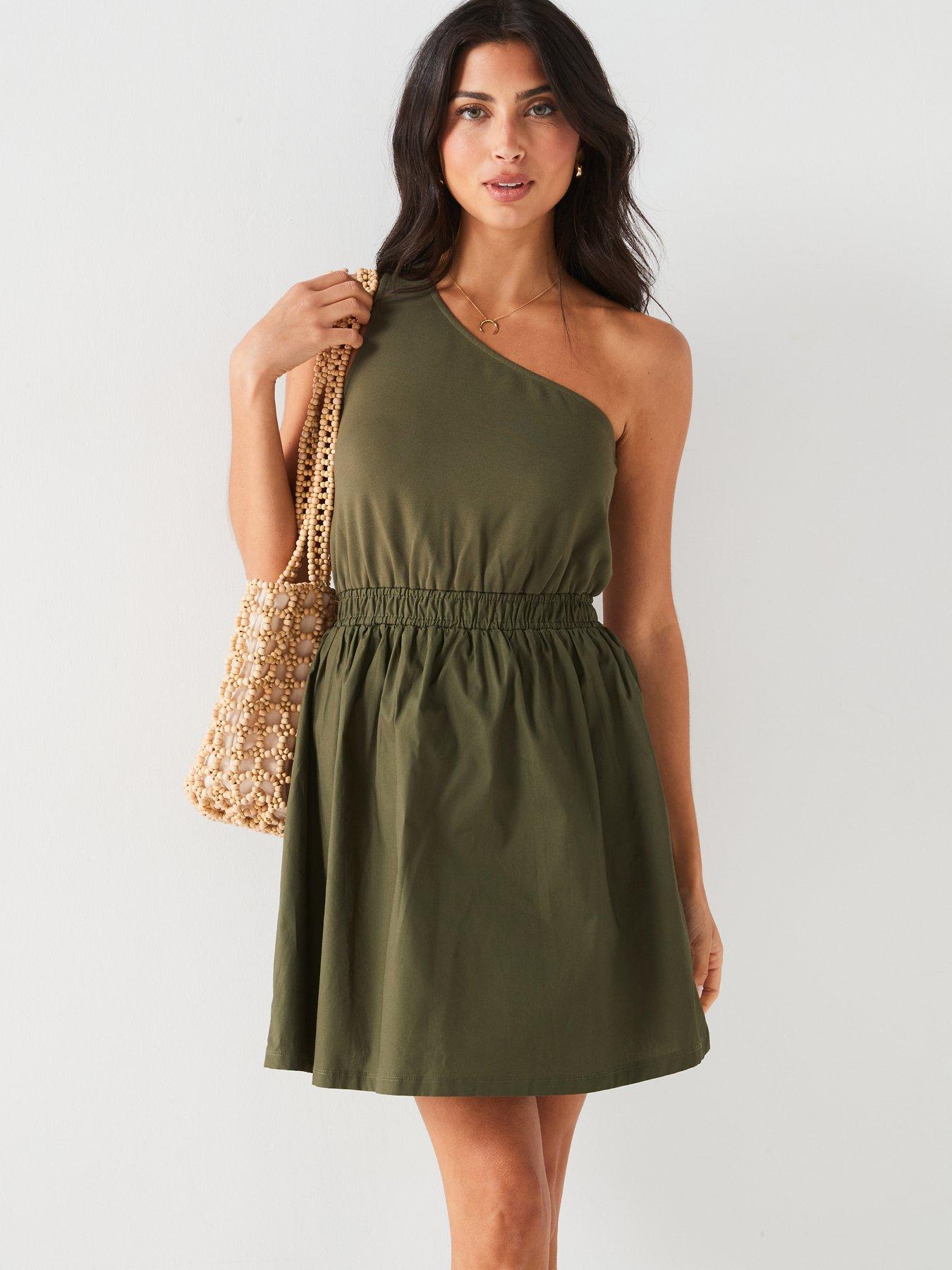 v-by-very-one-shoulder-jersey-woven-mix-dress-green