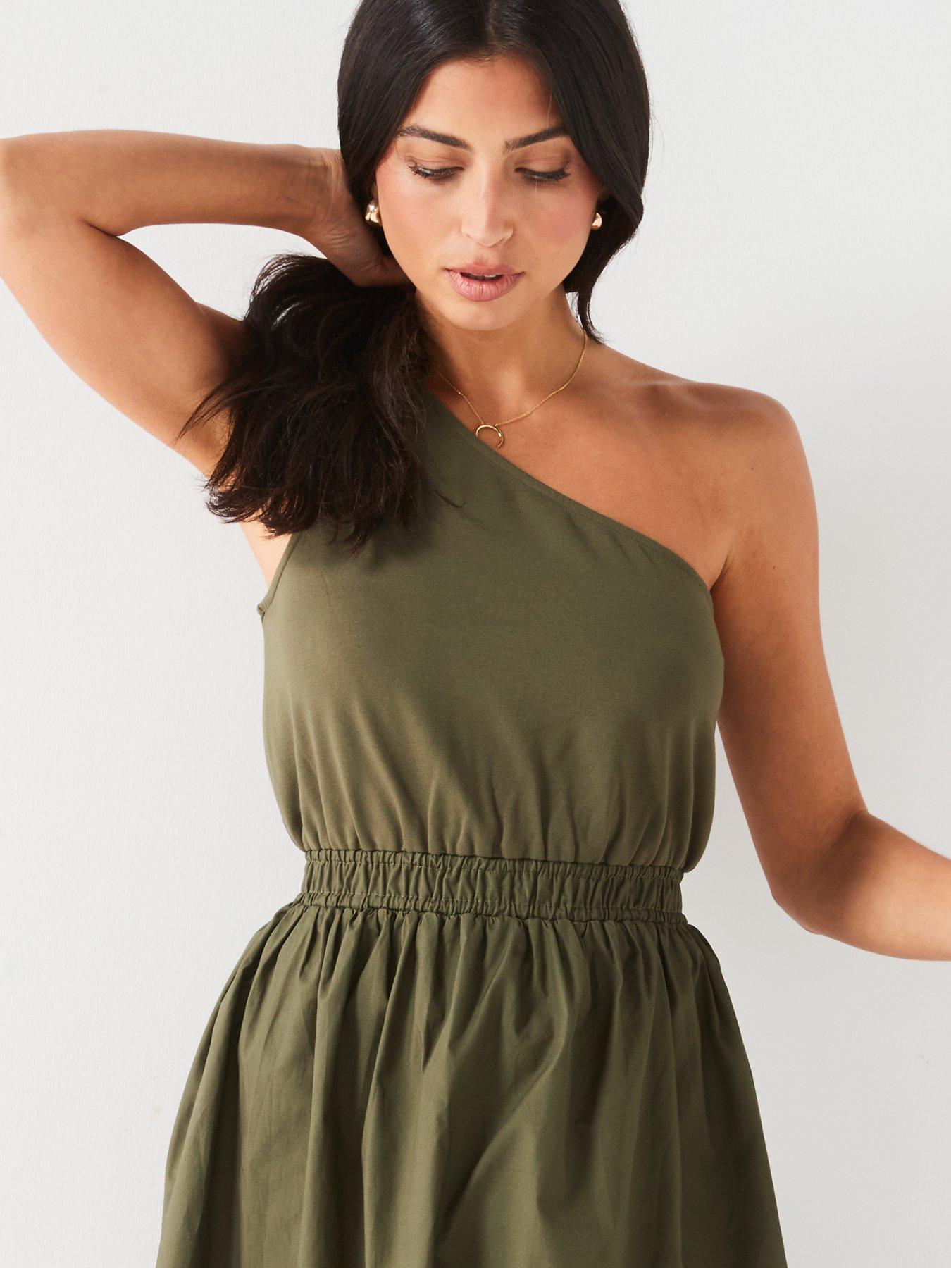 v-by-very-one-shoulder-jersey-woven-mix-dress-greenoutfit