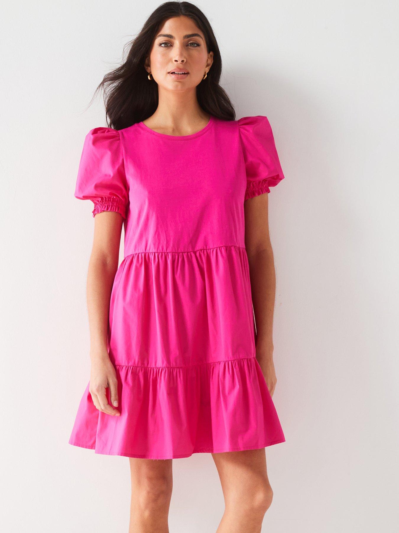 v-by-very-tiered-short-sleeve-mini-dress-pink