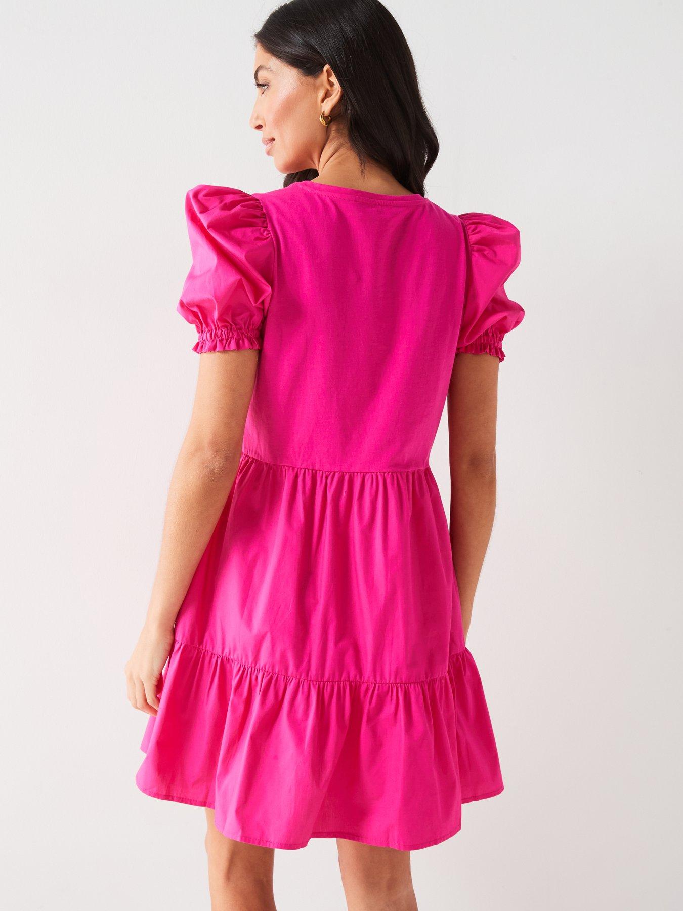 v-by-very-tiered-short-sleeve-mini-dress-pinkstillFront