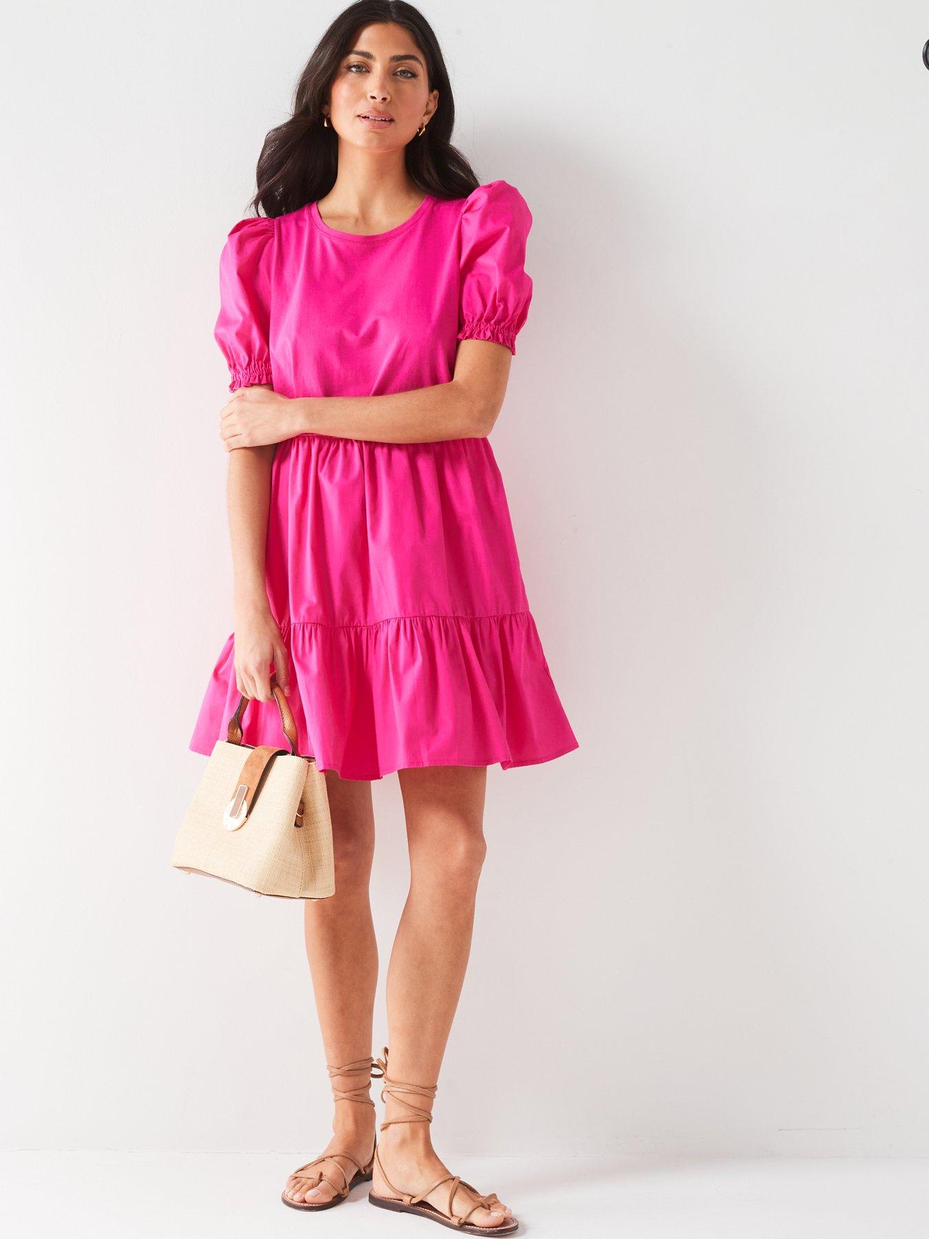 v-by-very-tiered-short-sleeve-mini-dress-pinkback