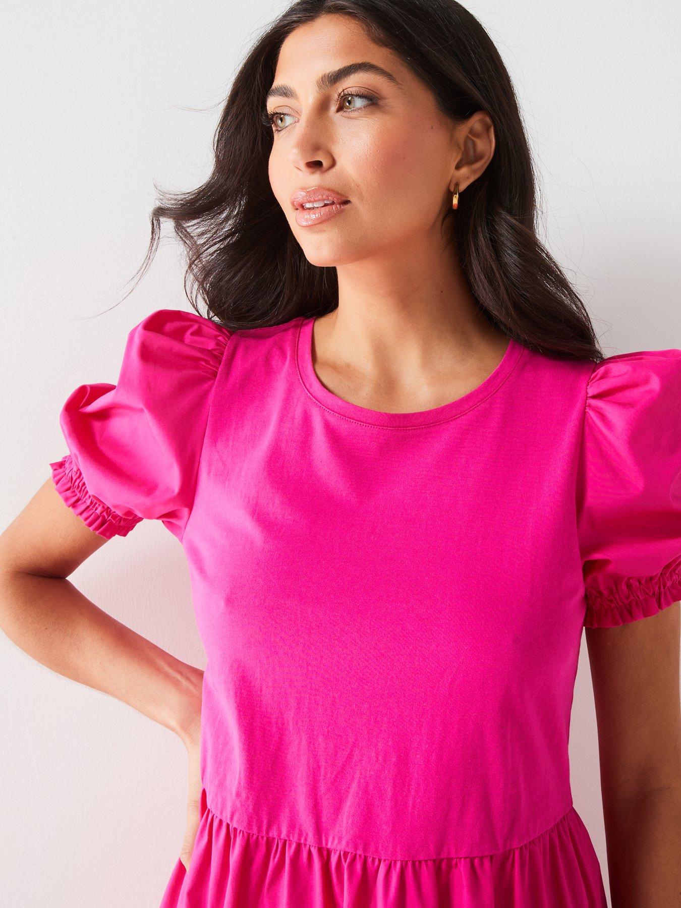 v-by-very-tiered-short-sleeve-mini-dress-pinkoutfit