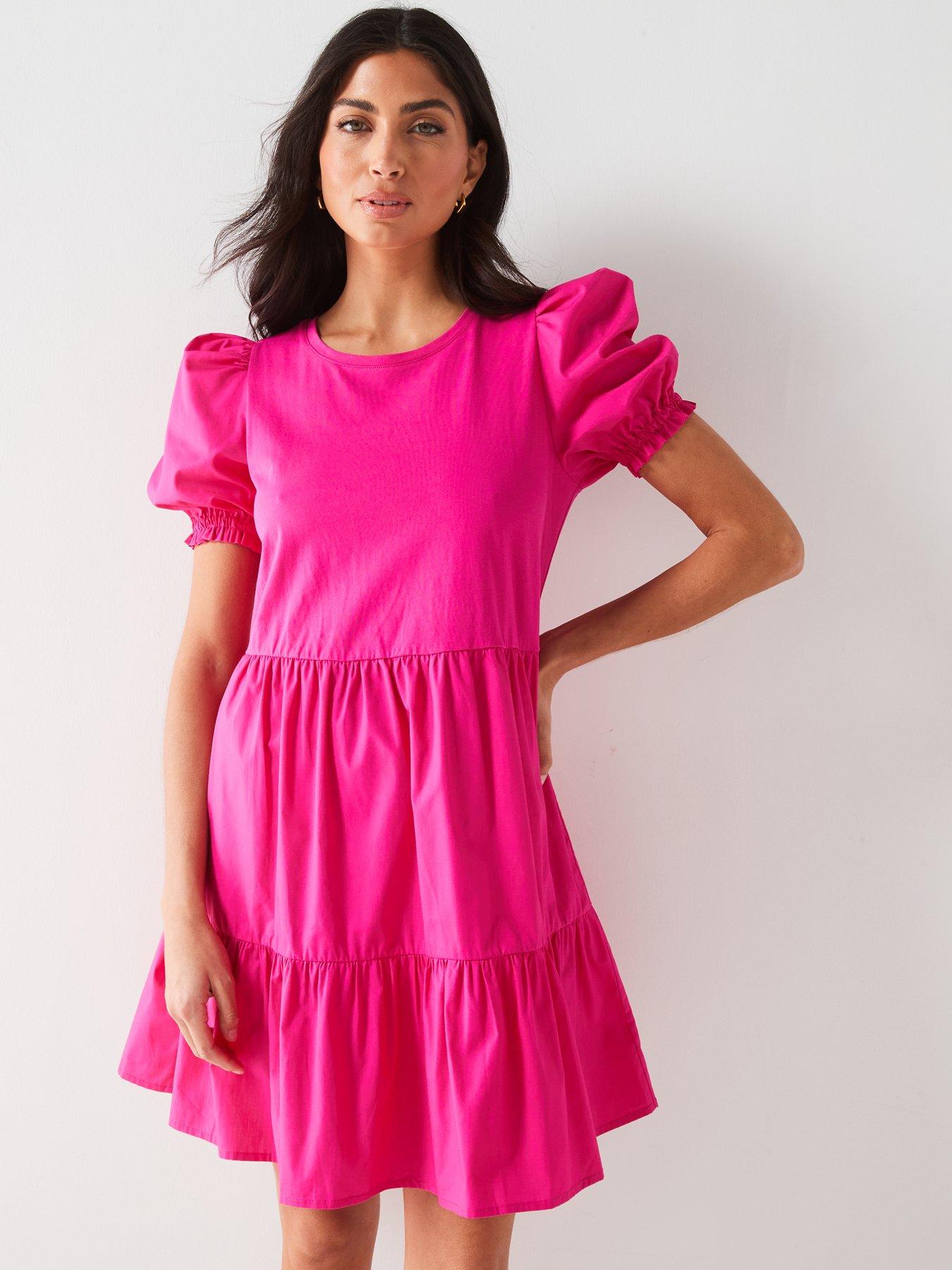 v-by-very-tiered-short-sleeve-mini-dress-pinkdetail