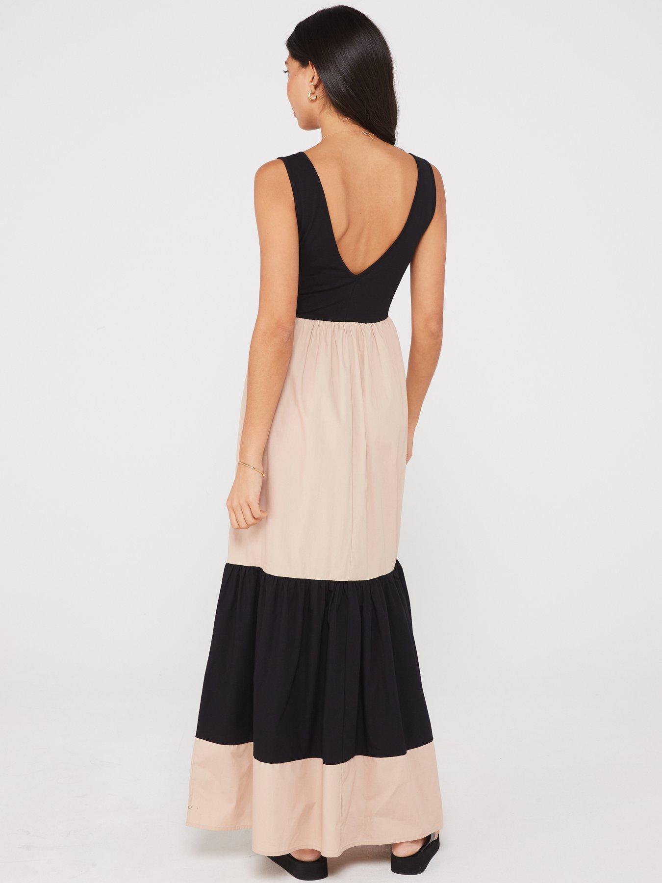 v-by-very-tiered-jersey-maxi-dressnbspdress-blacknudenbspstillFront