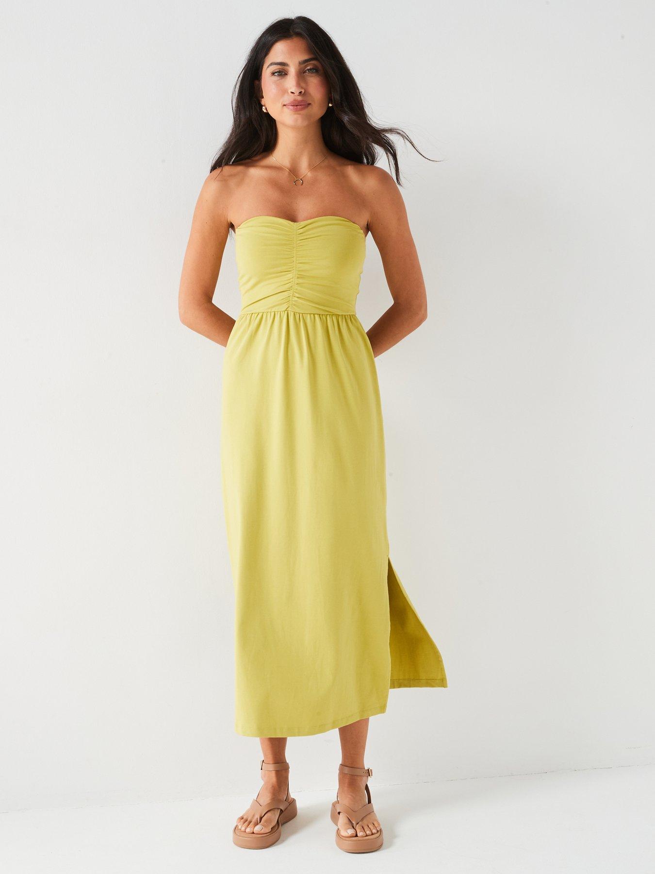 everyday-ruched-bandeau-cotton-midi-dress-yellow