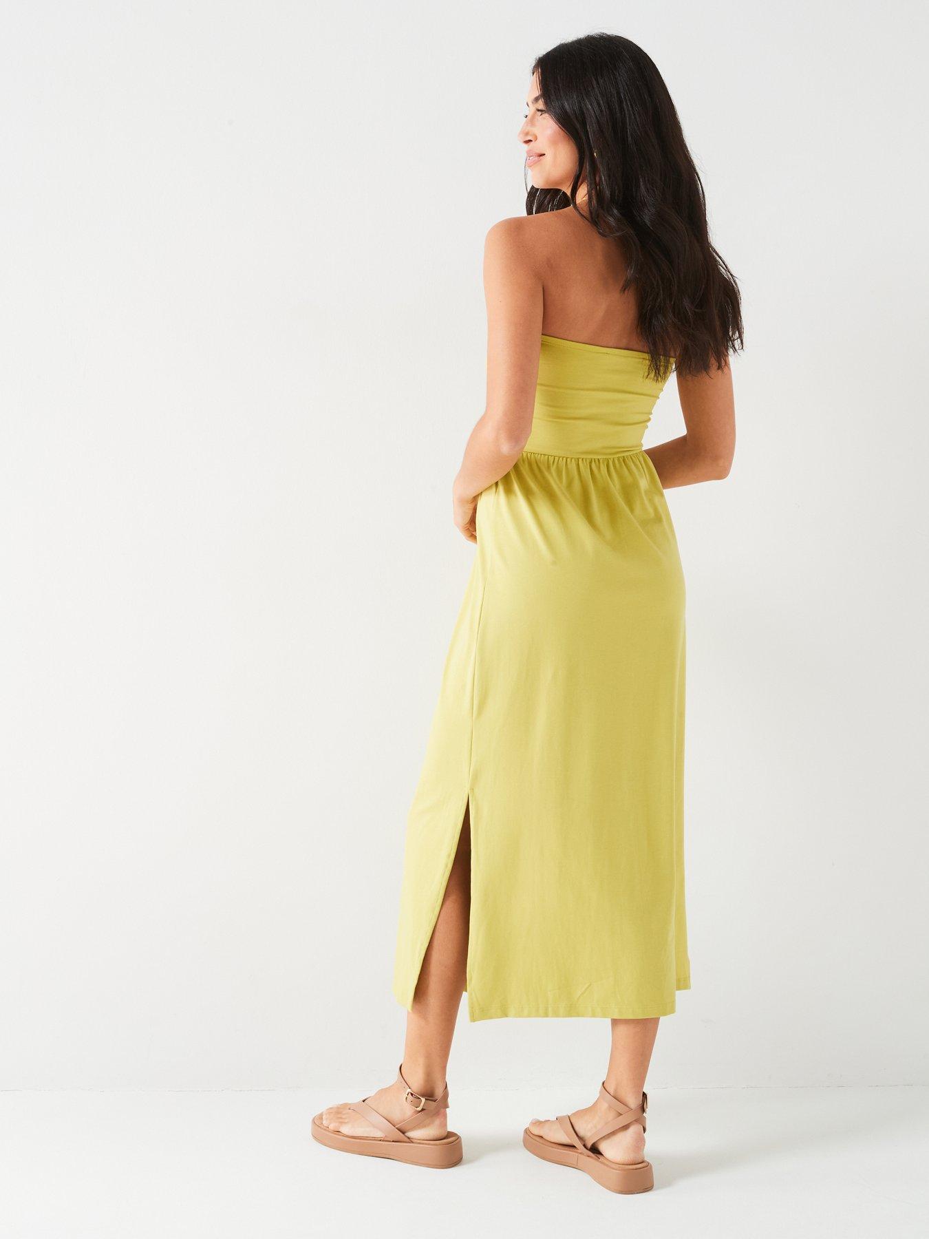 everyday-ruched-bandeau-cotton-midi-dress-yellowstillFront