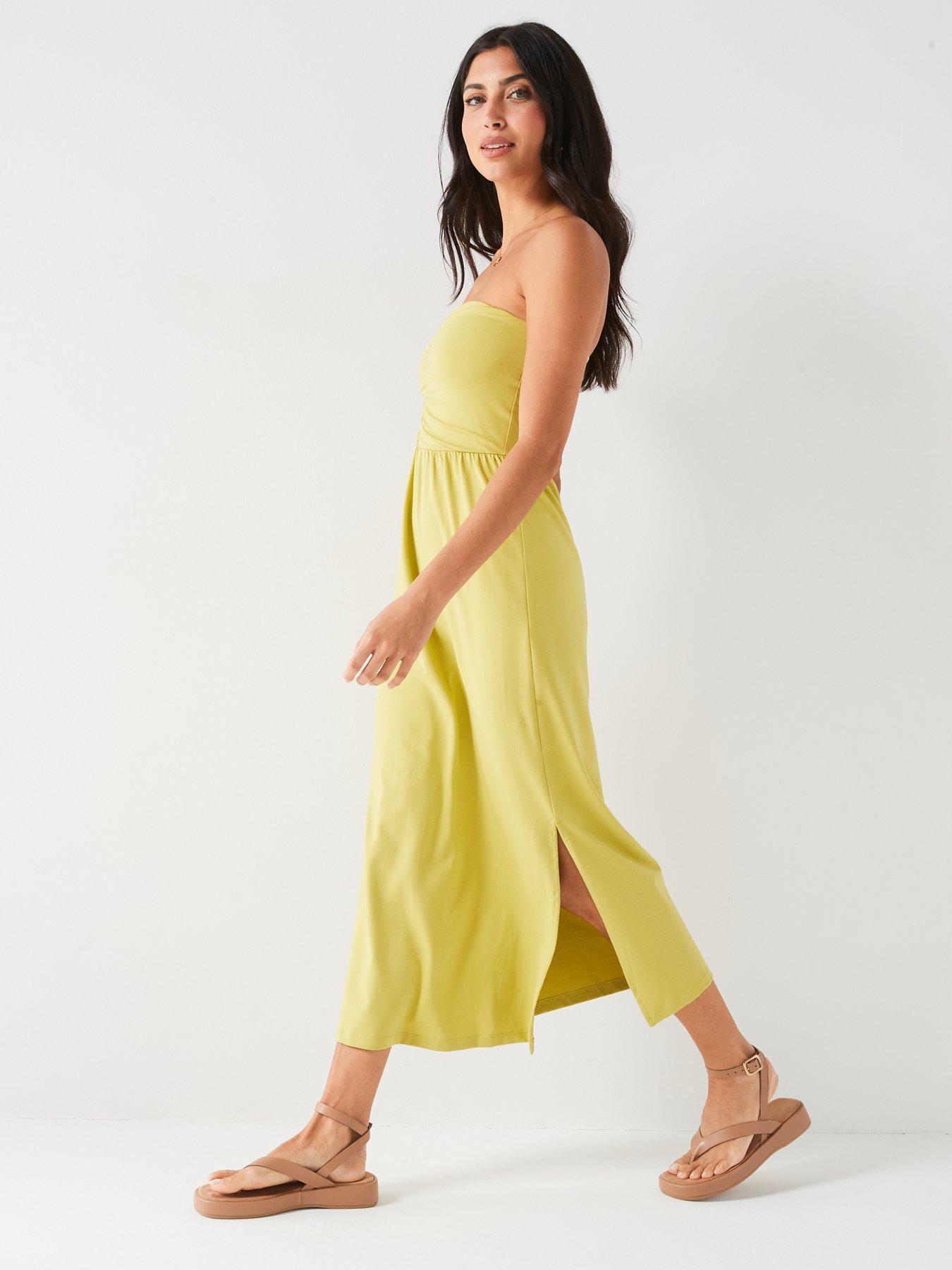 everyday-ruched-bandeau-cotton-midi-dress-yellowback