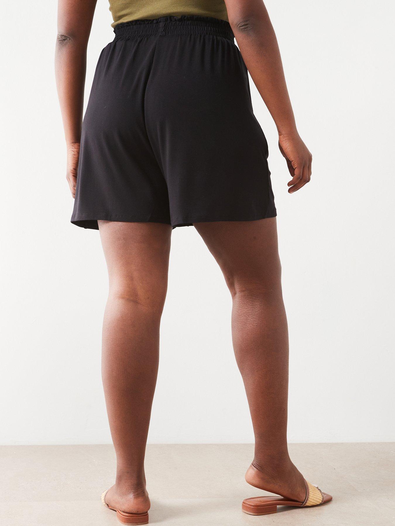 v-by-very-curve-elasticated-waist-stretch-shorts-blackstillFront