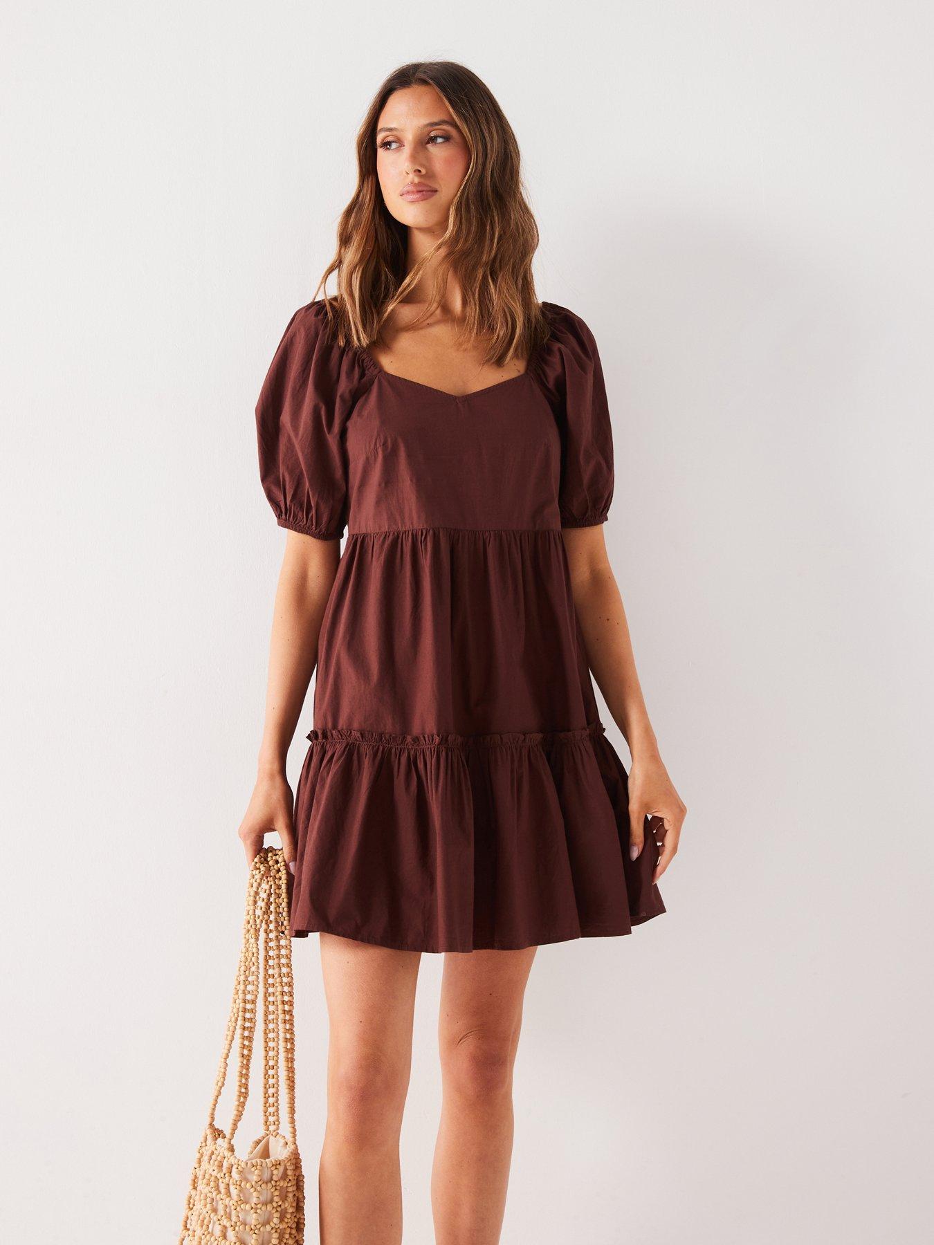 v-by-very-tiered-mini-dress-brown