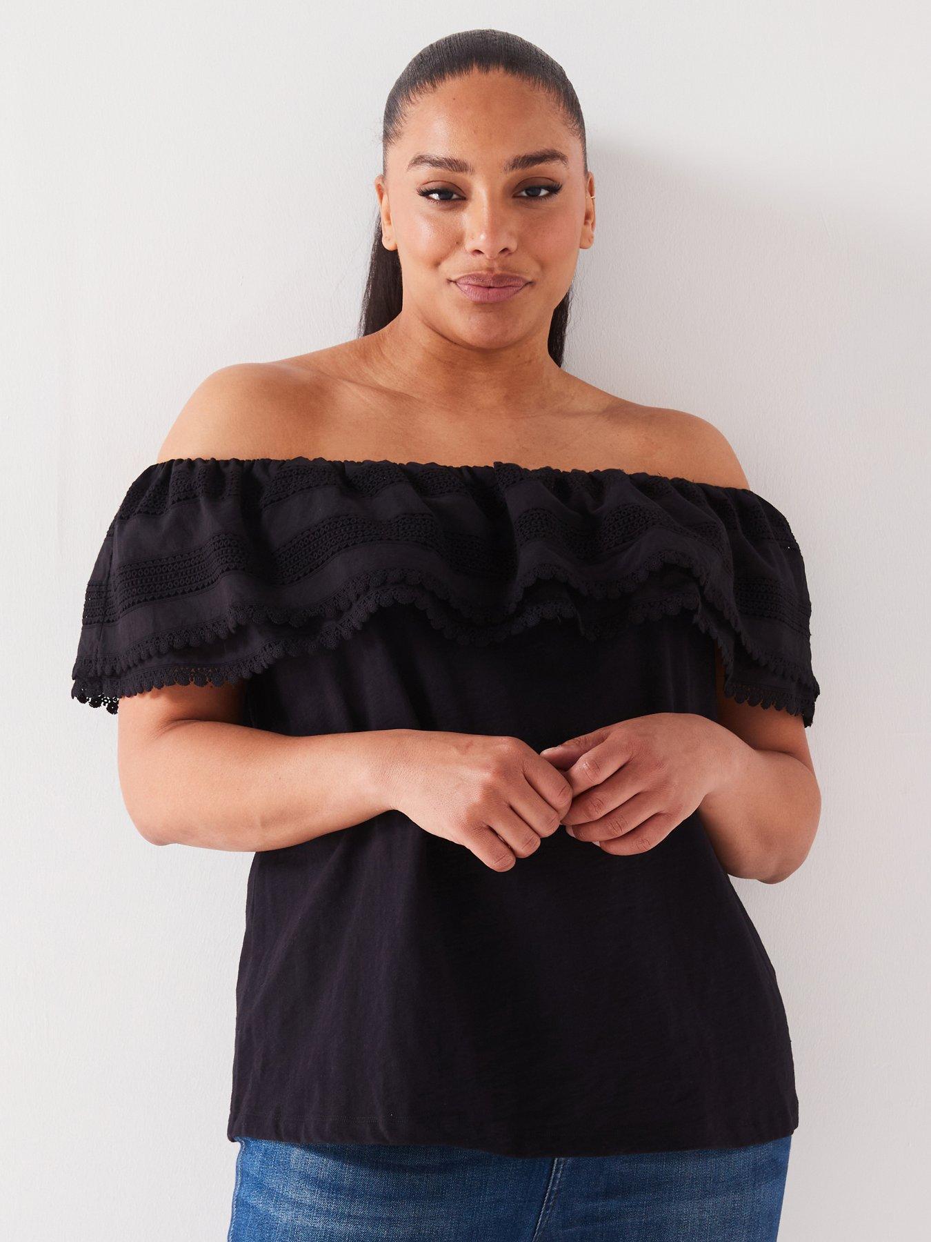 v-by-very-curve-broderie-frill-bardot-top-blackfront