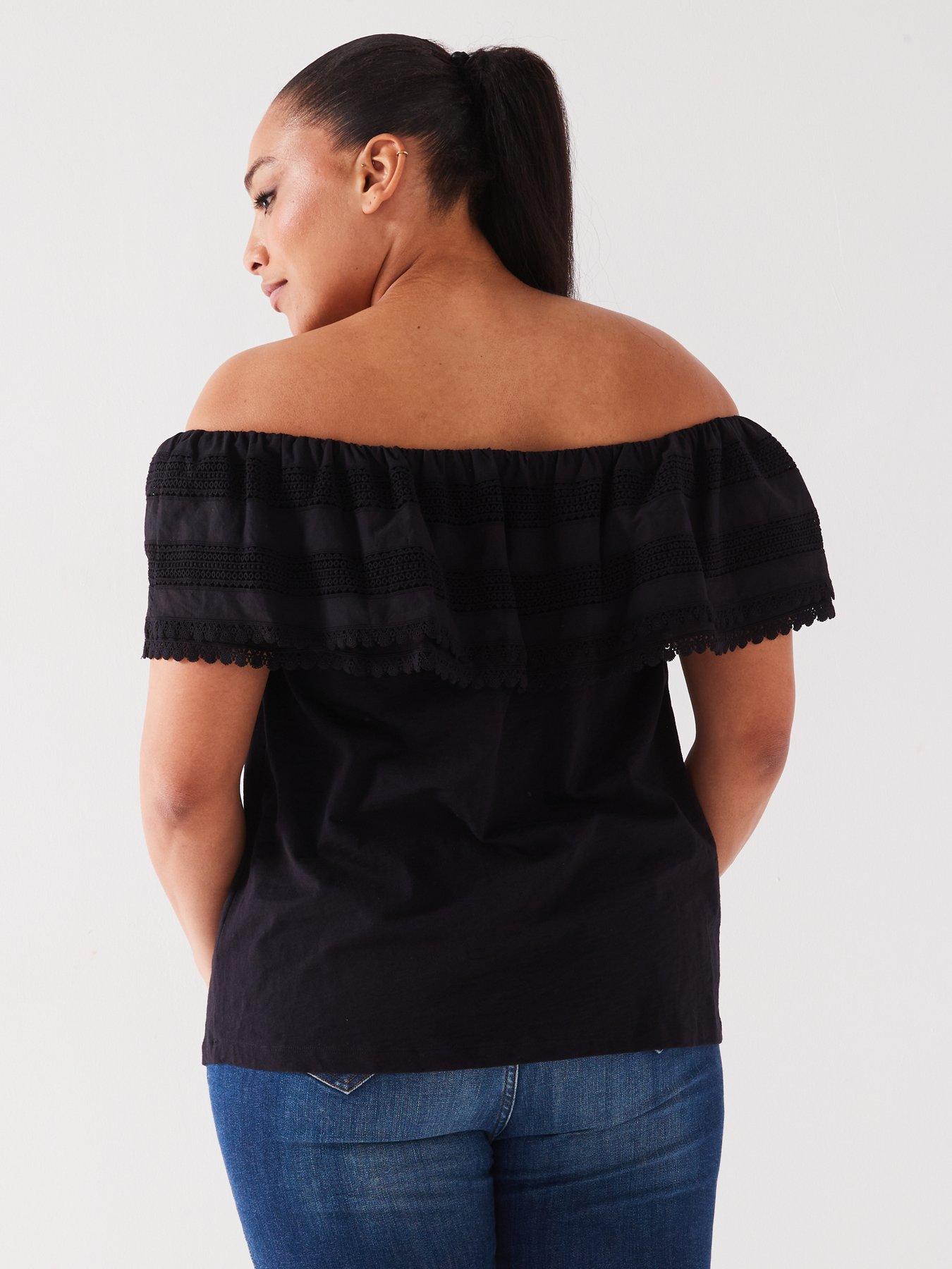 v-by-very-curve-broderie-frill-bardot-top-blackstillFront