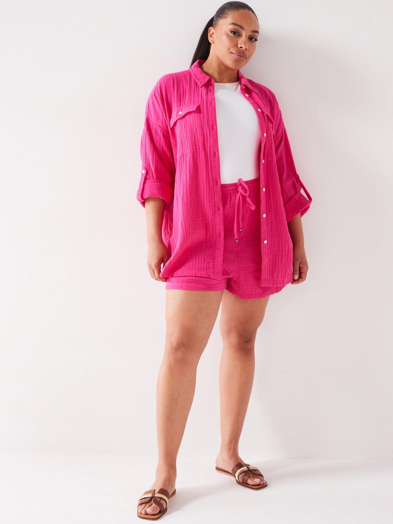 v-by-very-curve-crinkle-pocket-detail-shirt-co-ord-pink