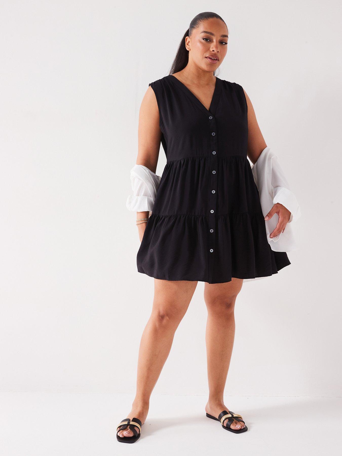 v-by-very-curve-sleeveless-tiered-mini-dress-blackfront