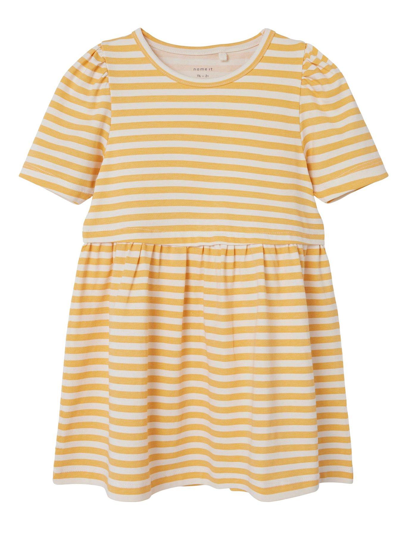 name-it-mini-girls-striped-short-sleeve-dress-pale-marigold