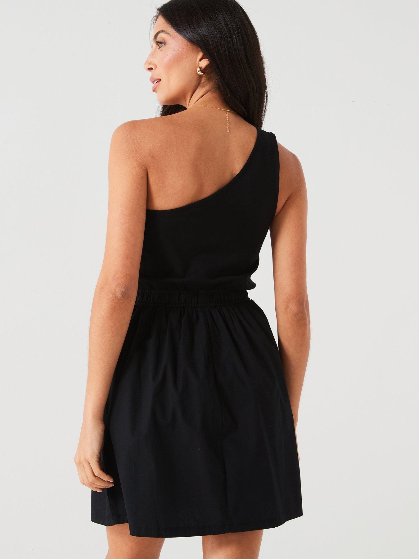 v-by-very-one-shoulder-jersey-woven-mix-dress-blackstillFront