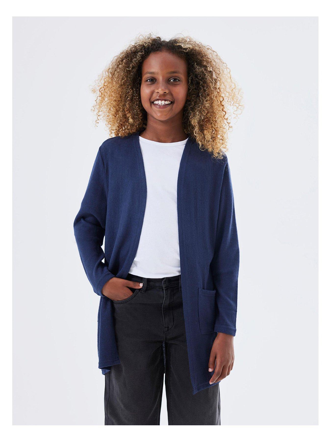 Image 1 of 5 of Name It Girls Longline Cardigan - Dark Sapphire