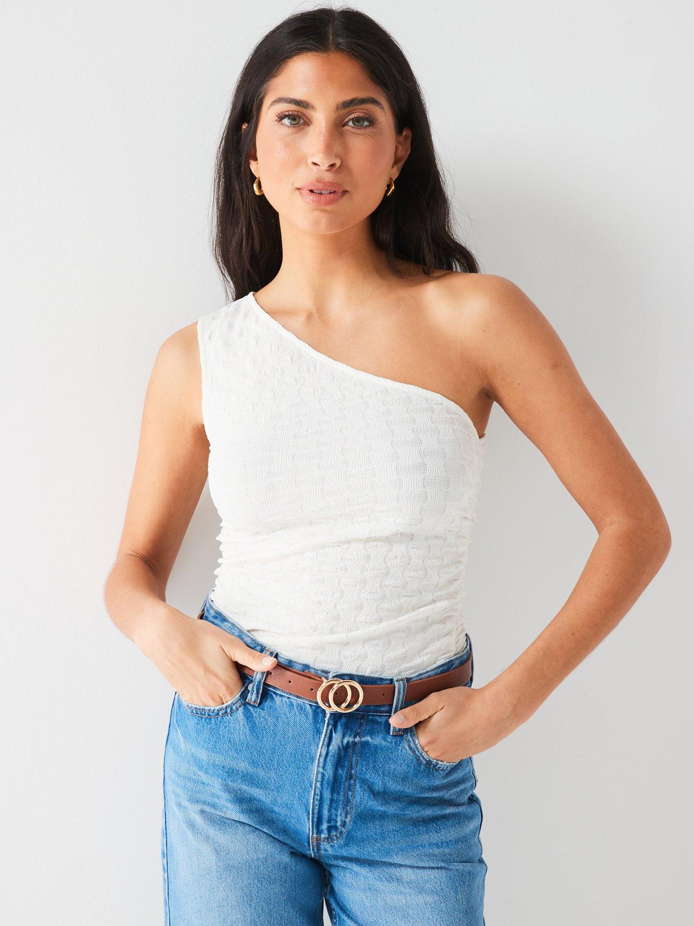 v-by-very-one-shoulder-shirred-side-top-cream