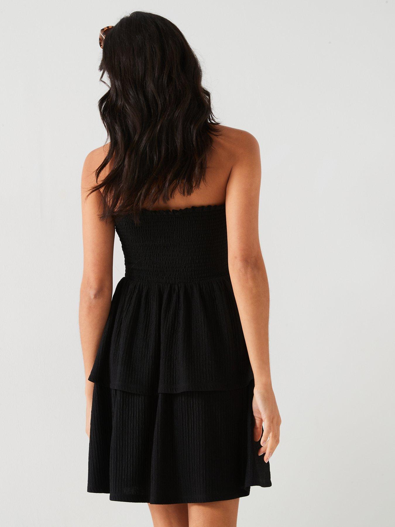 v-by-very-tiered-crinkle-mini-dress-blackstillFront