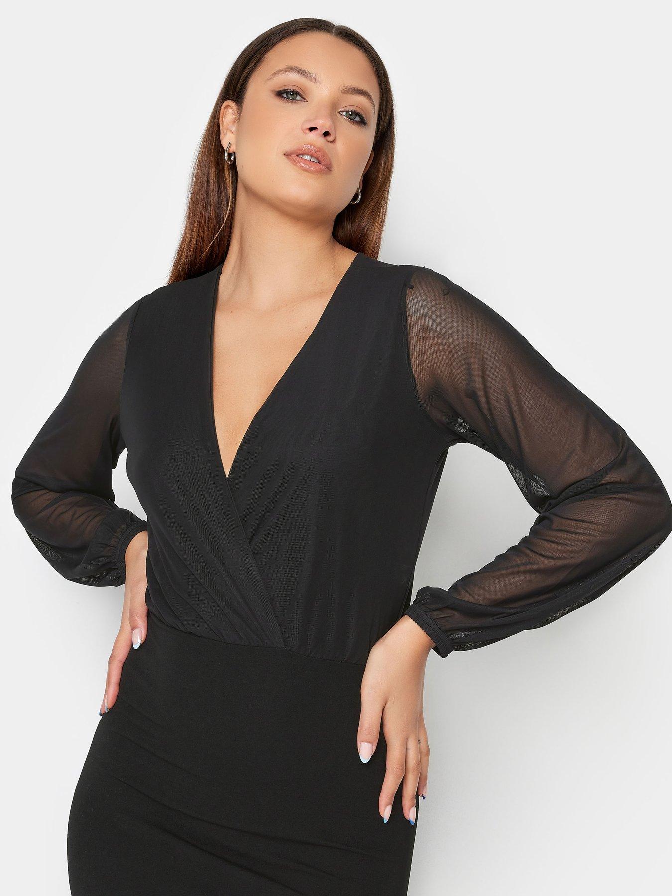 long-tall-sally-mesh-sleeve-wrap-dress-blackoutfit