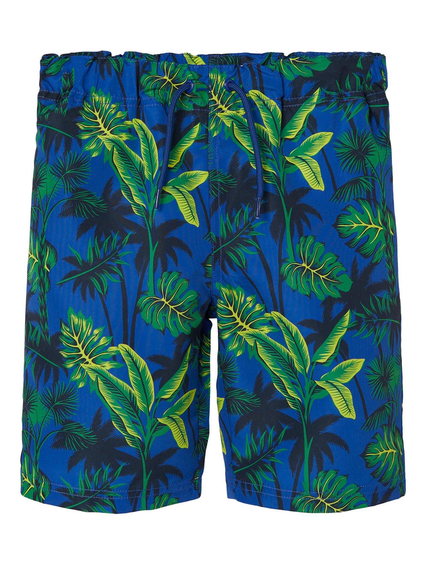 Image 1 of 3 of Name It Boys Palm Tree Swim Shorts - Surf The Web - Blue