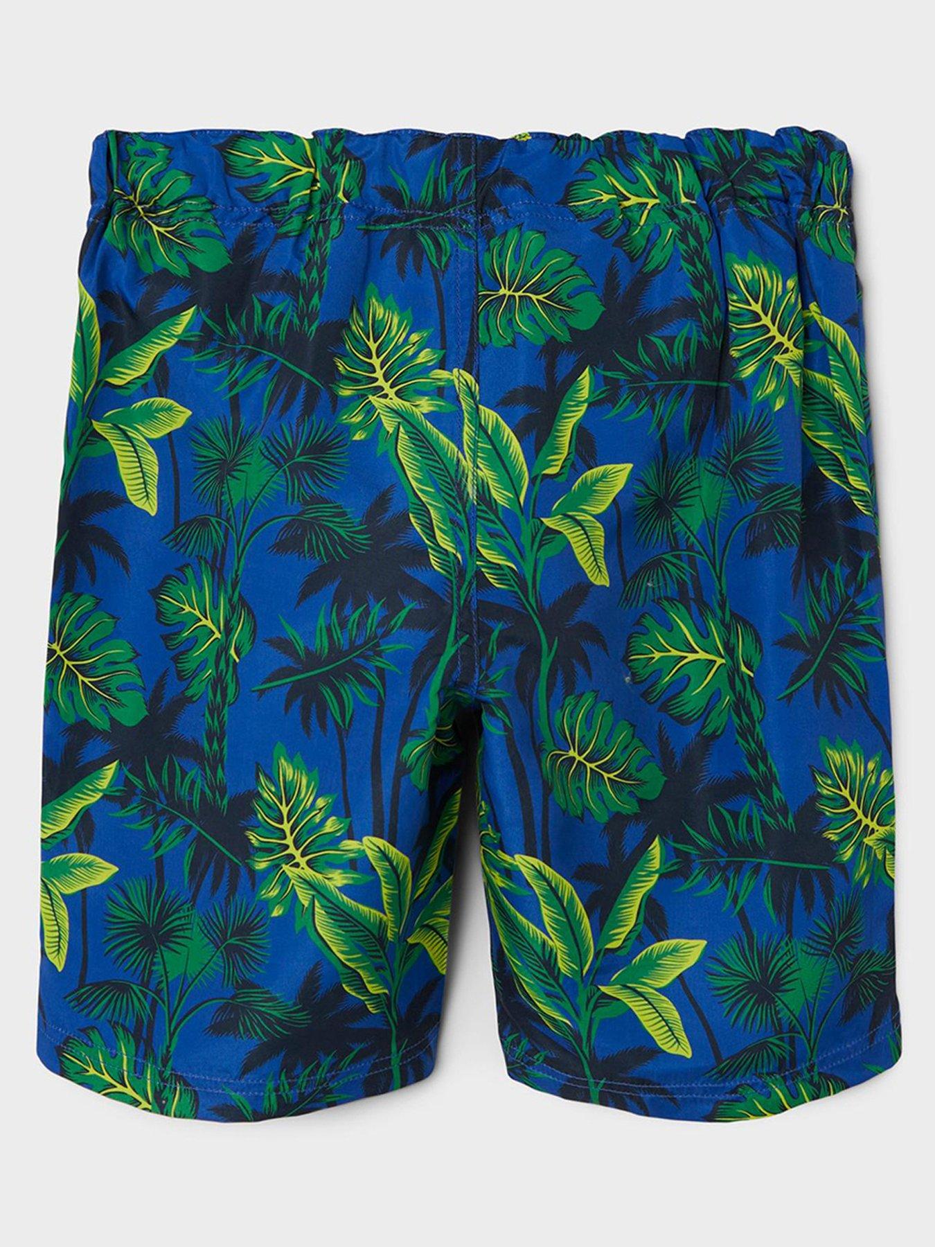 Image 2 of 3 of Name It Boys Palm Tree Swim Shorts - Surf The Web - Blue