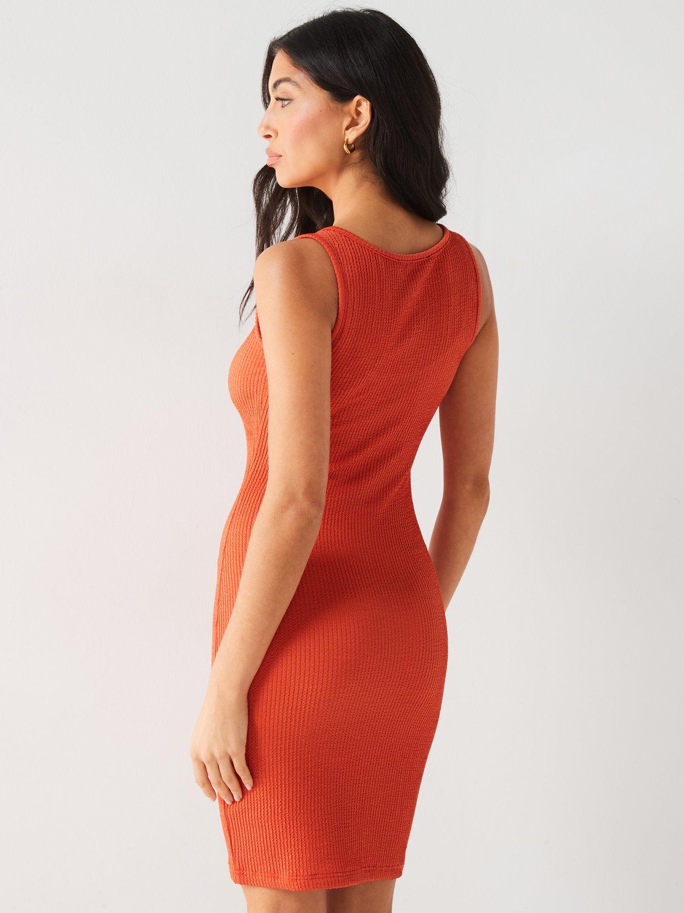 v-by-very-bodycon-crinkle-mini-dress-orangestillFront