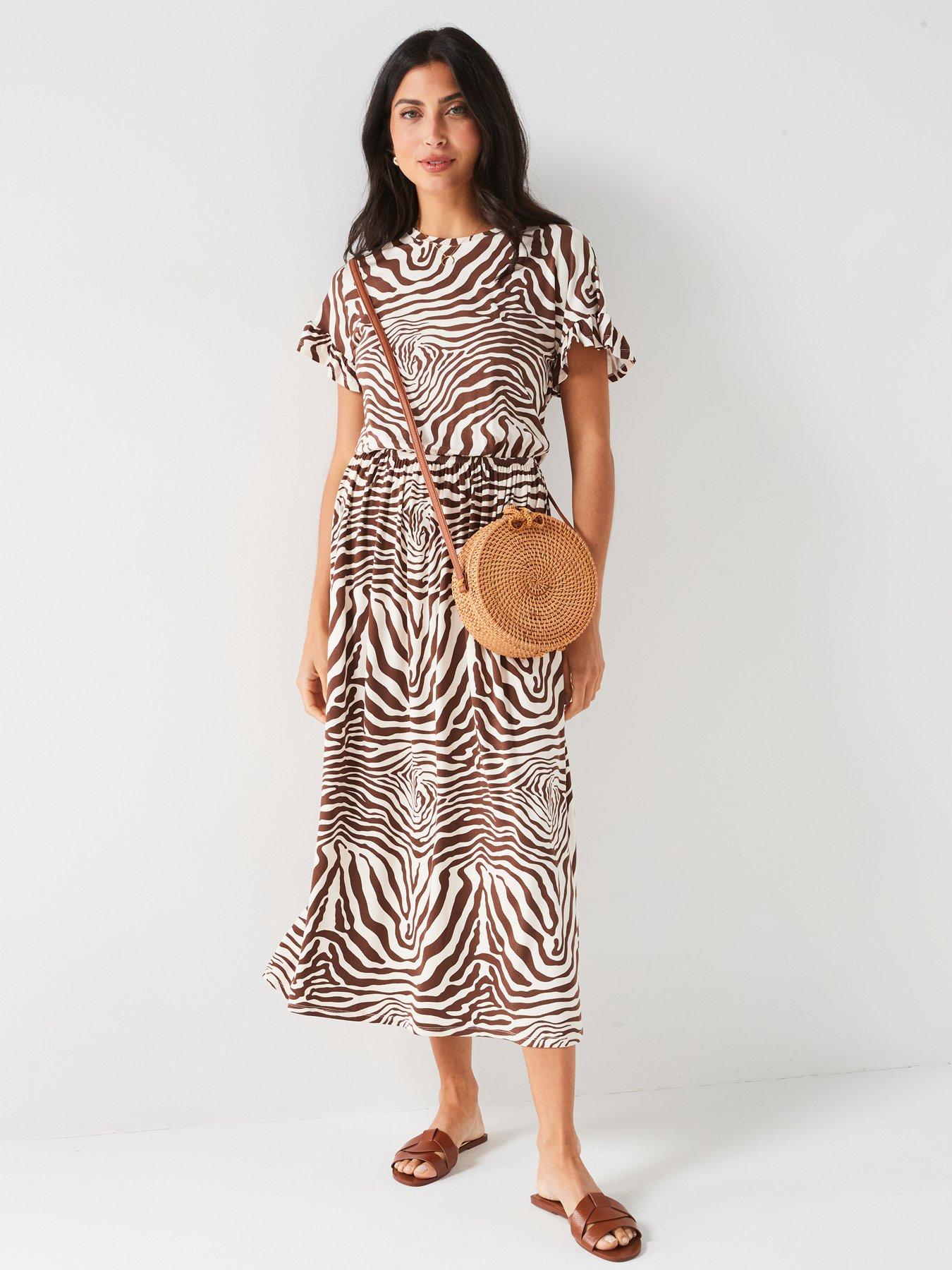 everyday-ruffle-sleeve-animal-printnbspmidaxi-dress--whitebrownfront