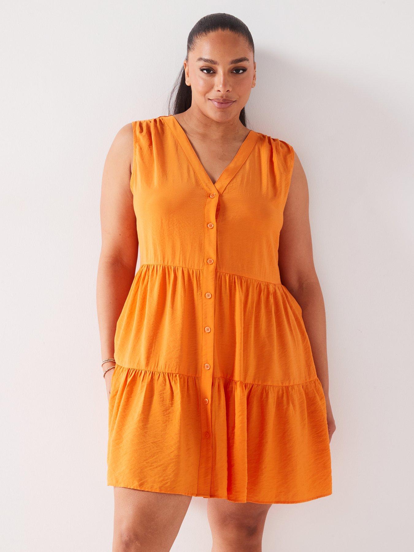 v-by-very-curve-sleeveless-tiered-mini-dress-orange