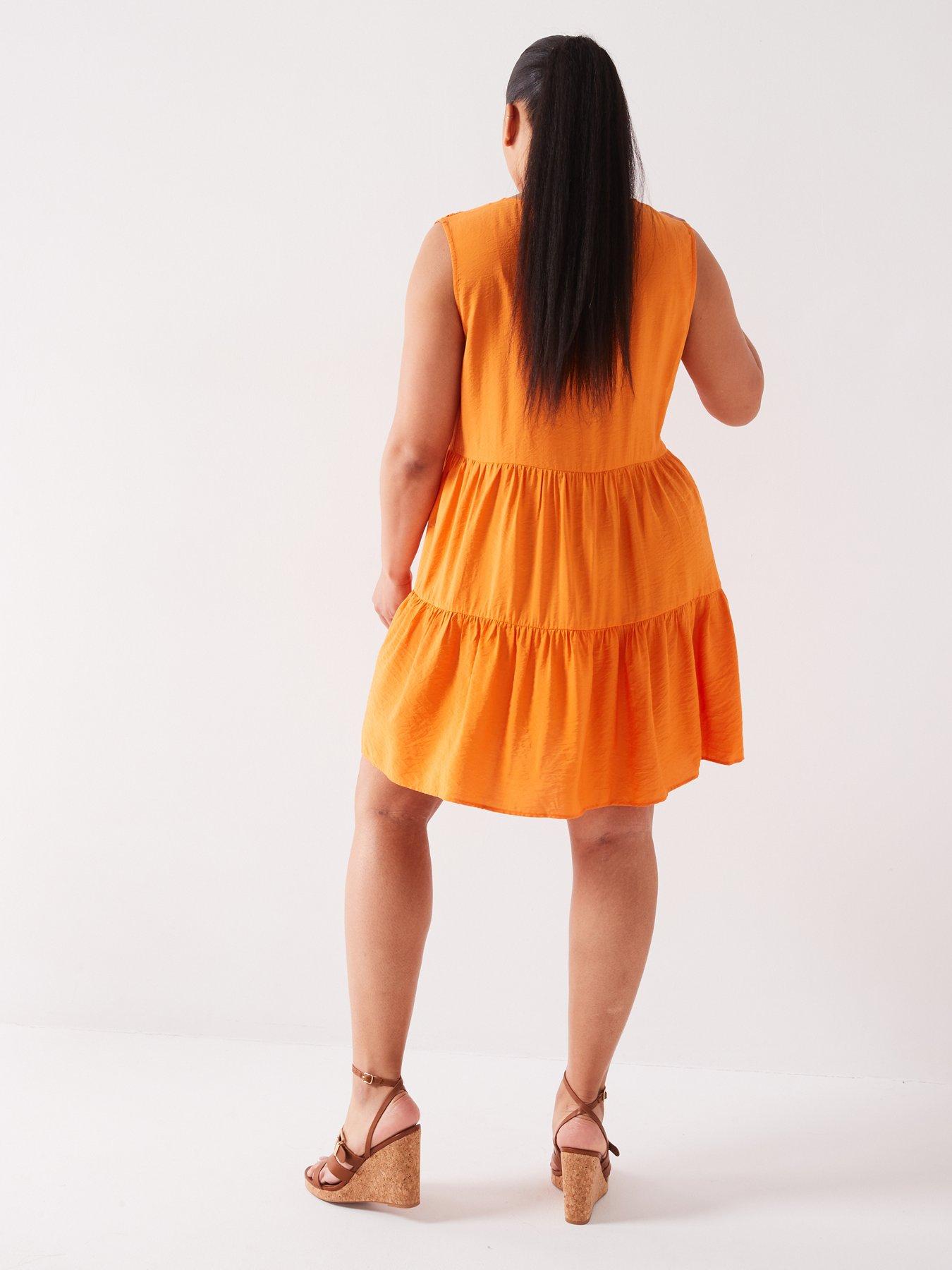 v-by-very-curve-sleeveless-tiered-mini-dress-orangestillFront