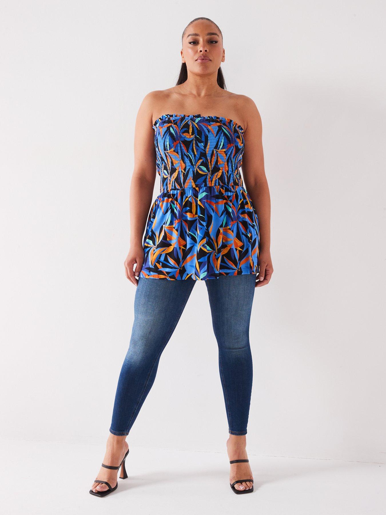 v-by-very-curve-straplessnbspshirred-peplum-top-printback