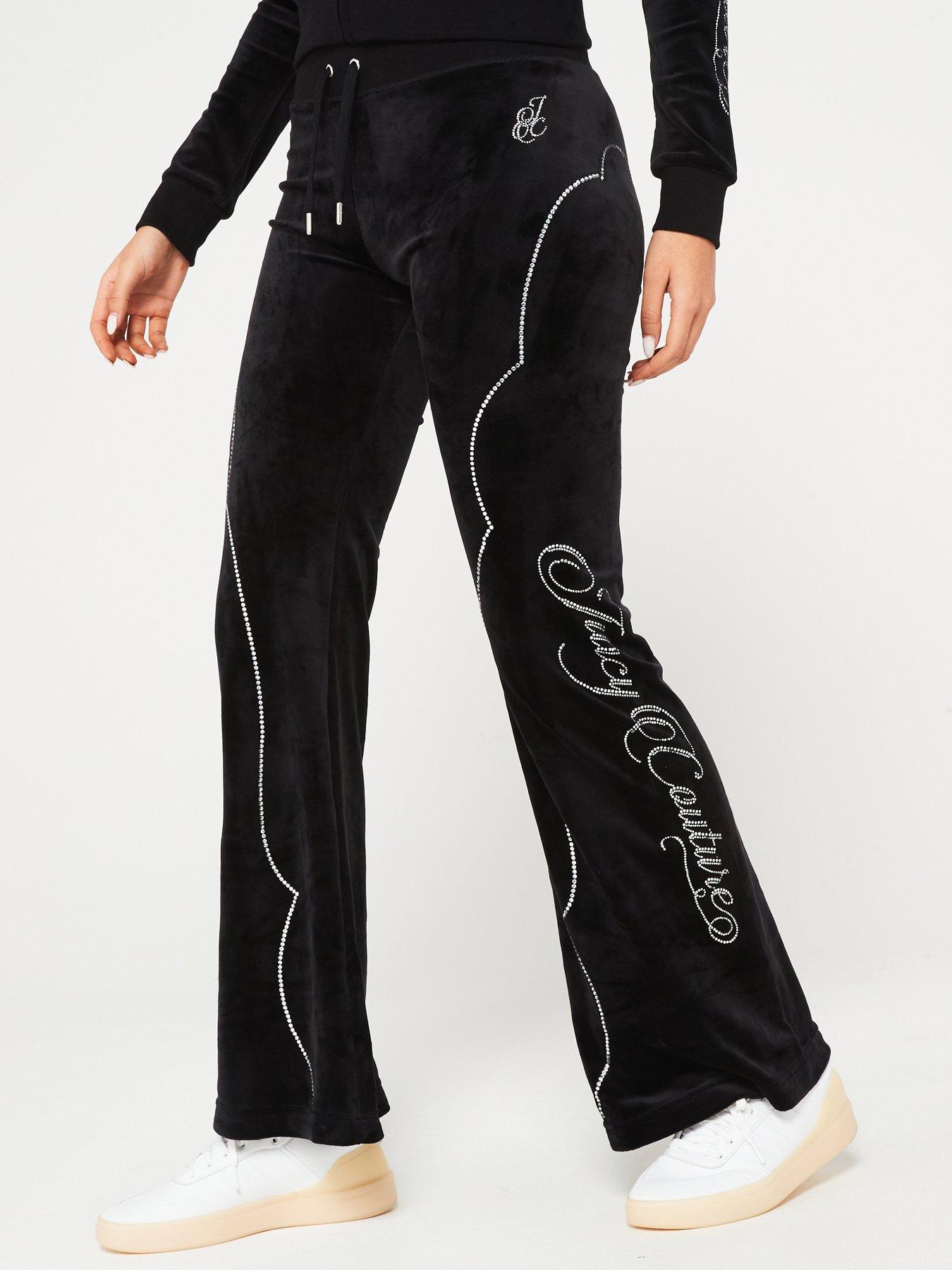 Juicy Couture Girls Diamante Velour Bootcut Joggers - Surf The Web - Blue