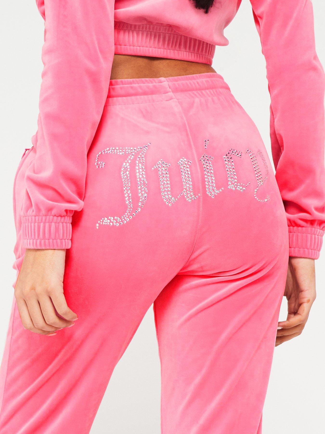Juicy Couture TrackSuit Matching Set Velour Pink Medium Large Jacket Pants  Logo