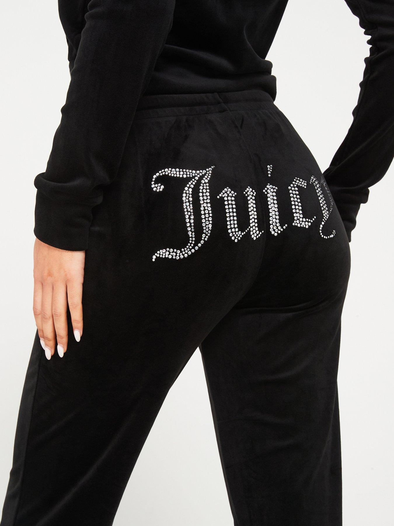 Tina Classic Velour Track Pant With Diamante Logo Black