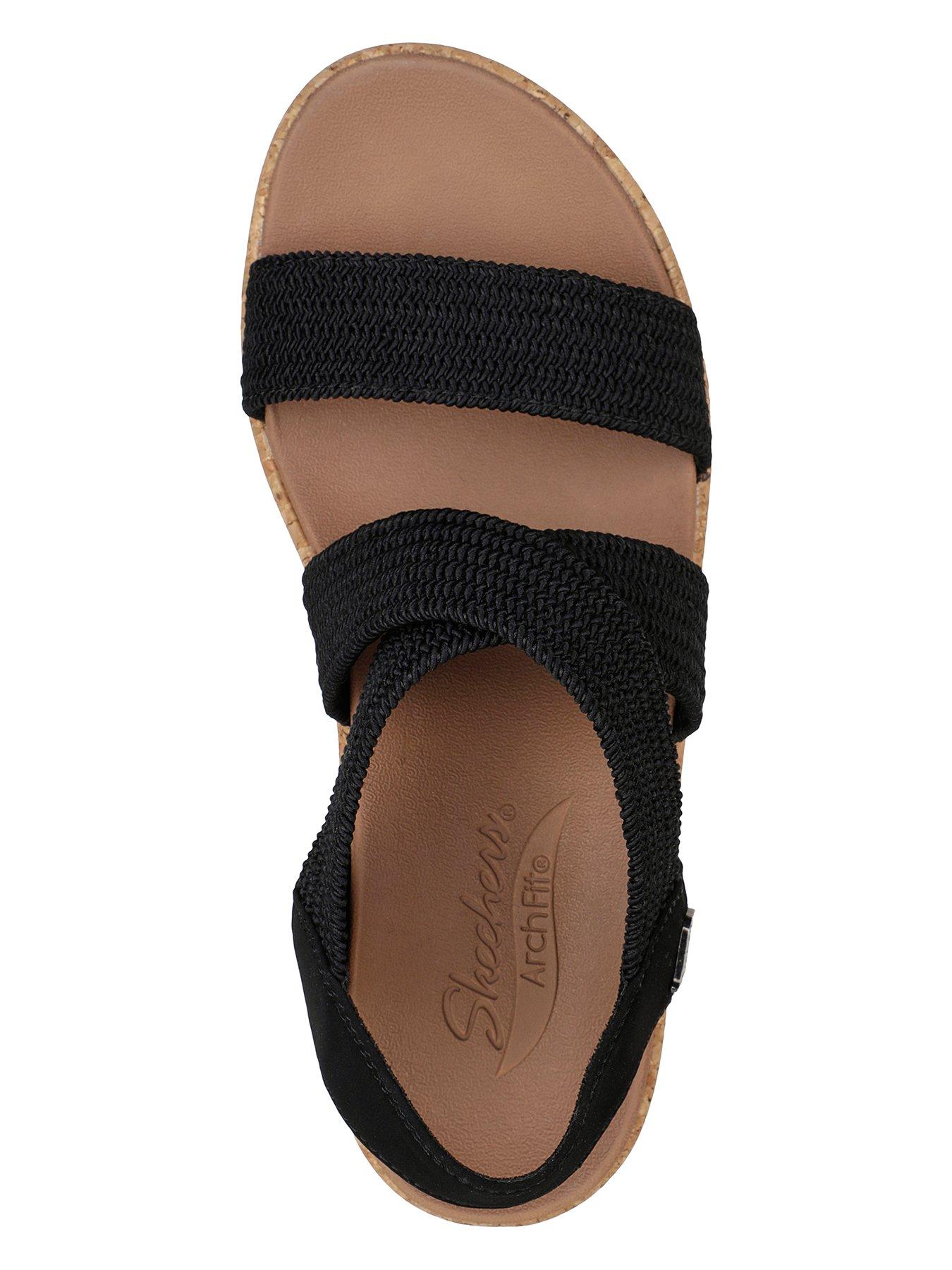 skechers-skechers-arch-fit-beverlee-stretch-raffia-cross-band-sling-back-wedge-sandal-black-textureoutfit