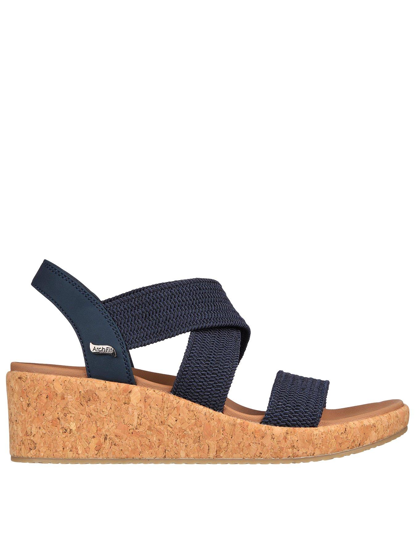 undefined Skechers Arch Fit Beverlee Stretch Raffia Cross Band Sling Back Wedge Sandal - Navy Texture