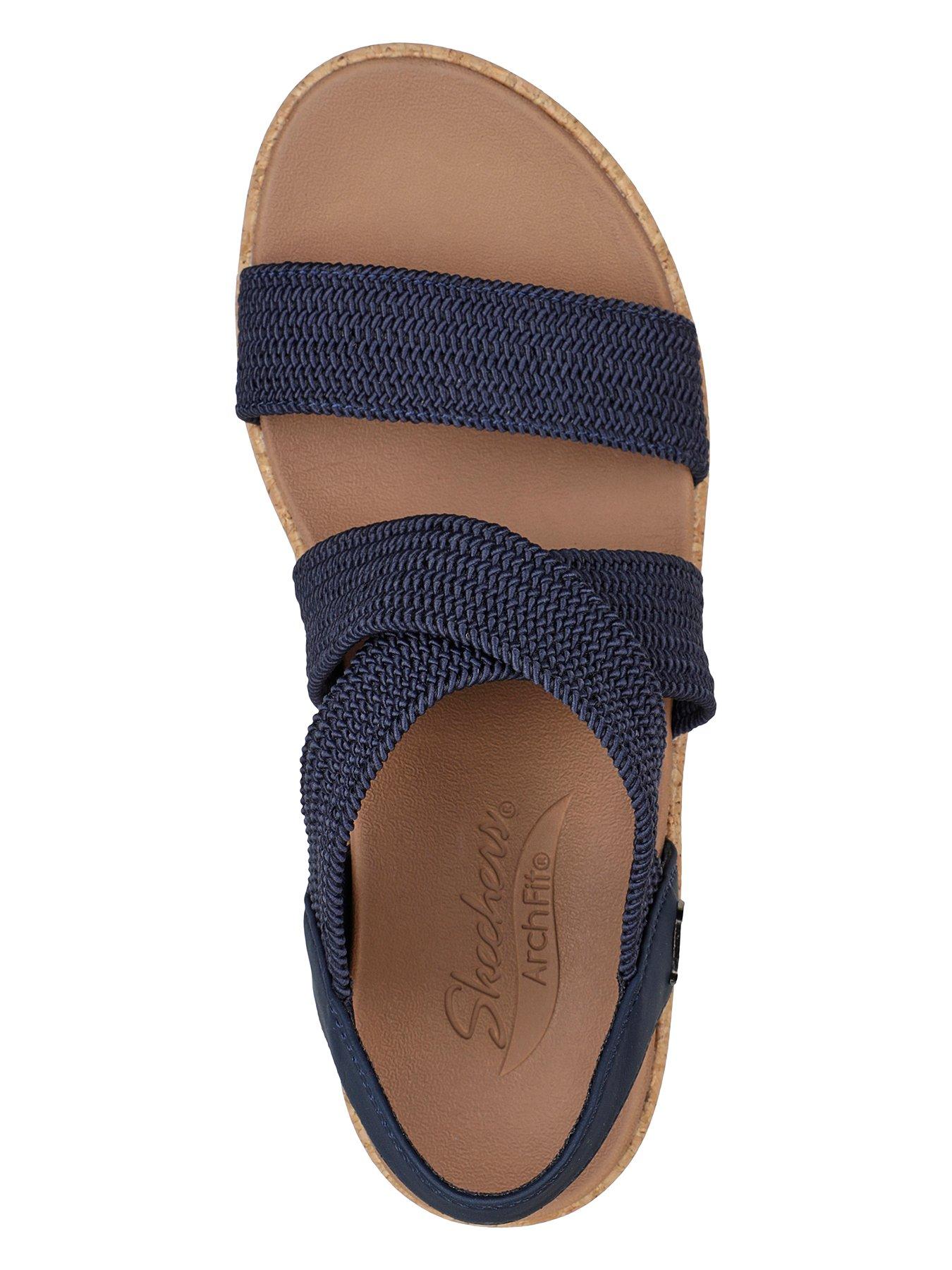 skechers-skechers-arch-fit-beverlee-stretch-raffia-cross-band-sling-back-wedge-sandal-navy-textureoutfit