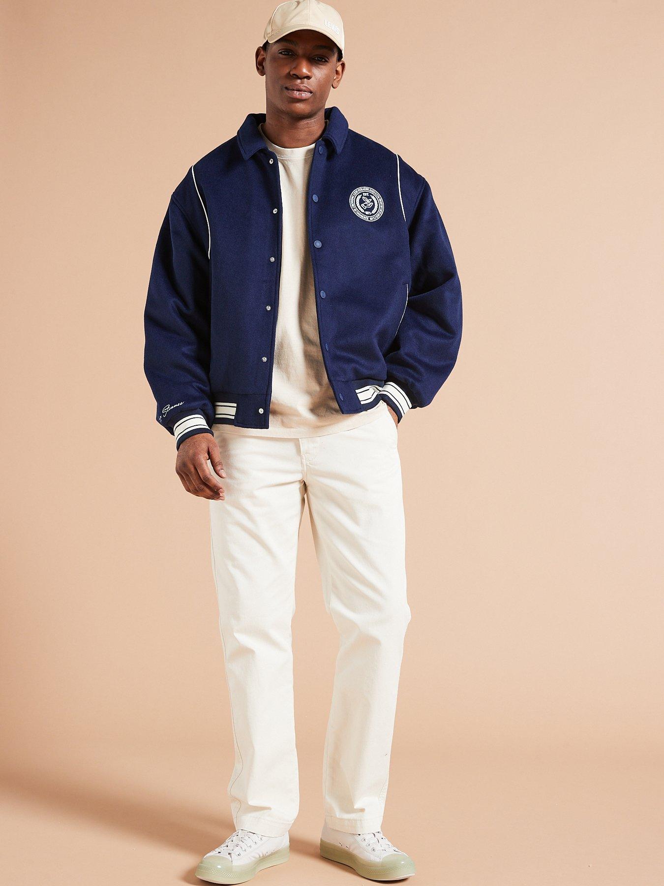 Sutro Letterman Varsity Bomber Jacket Dark Blue