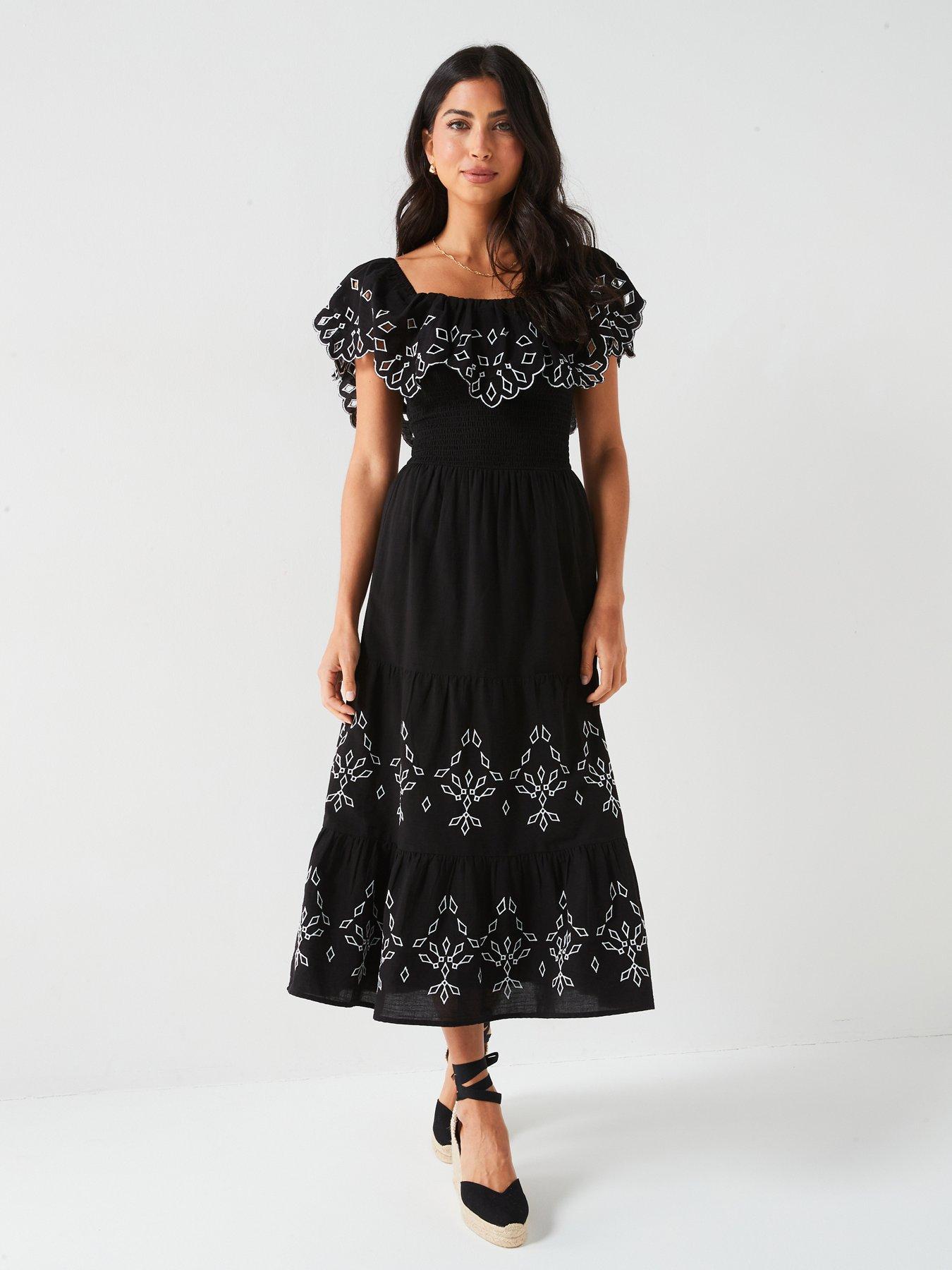 v-by-very-shirred-bust-broderie-midi-dress-black