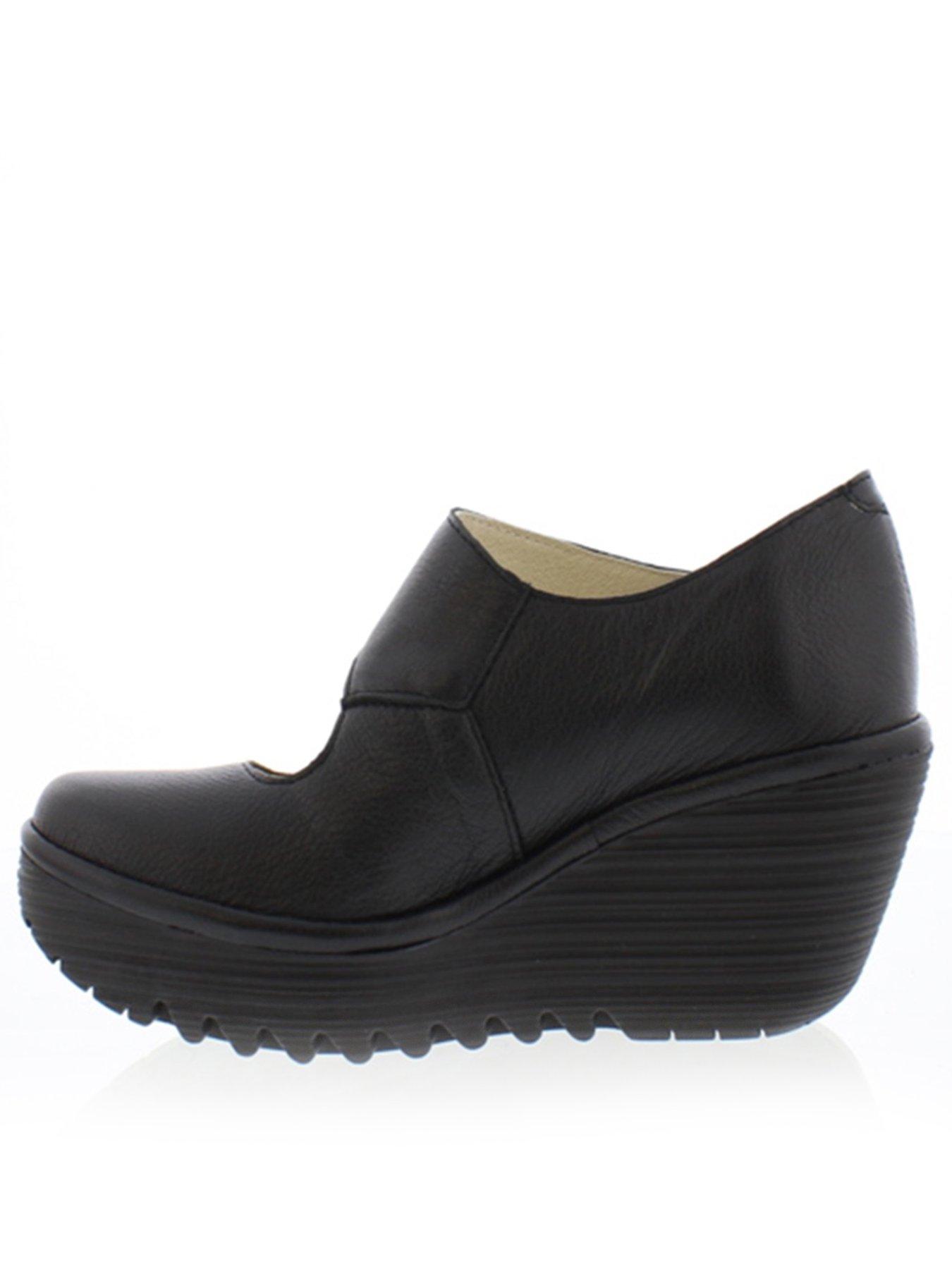 Fly London Fly London Yasi Asymmetric Strap Leather Wedged Shoes Black Very Ireland