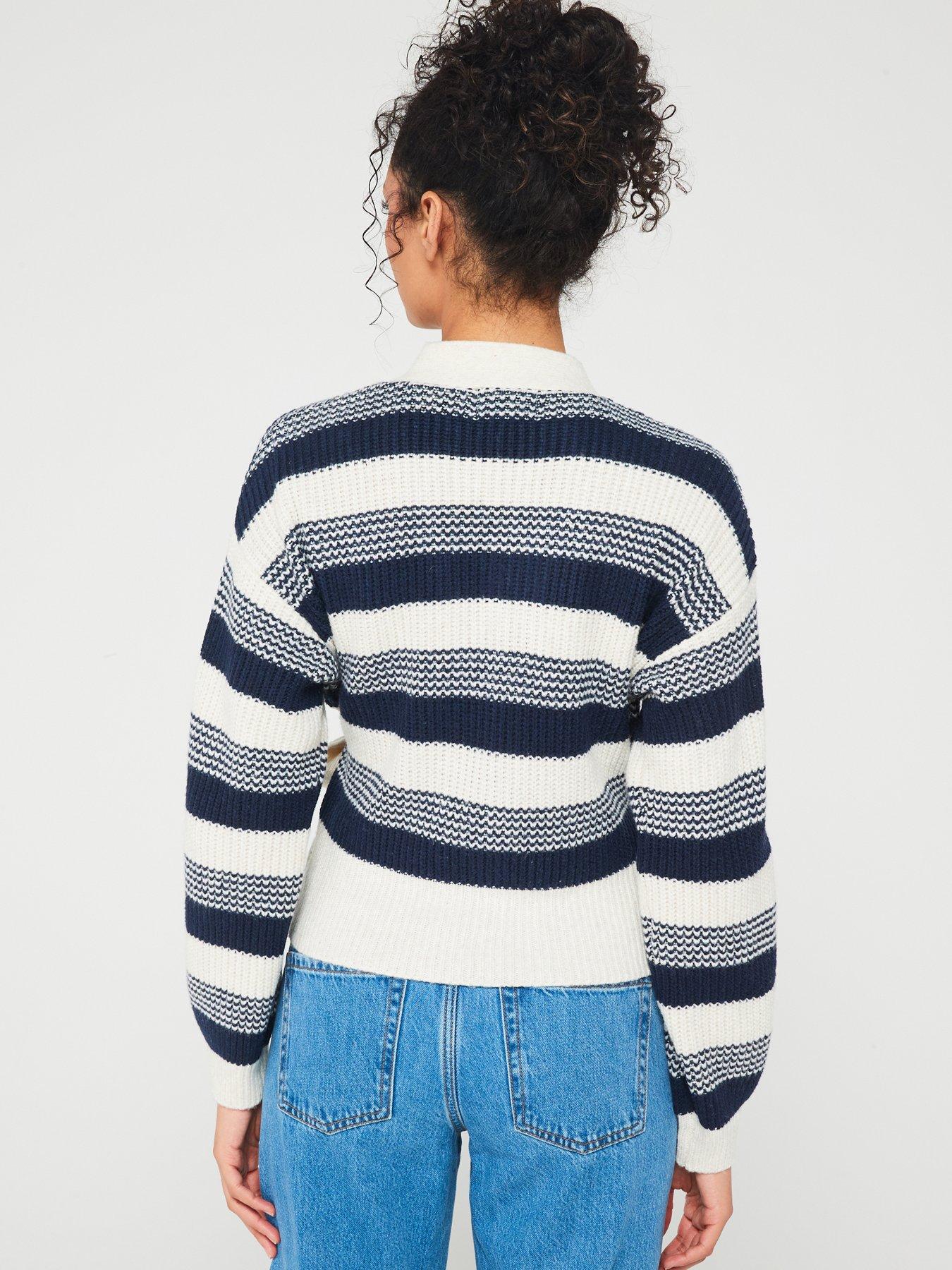 pieces-stripe-wrap-knitted-cardigan-multistillFront