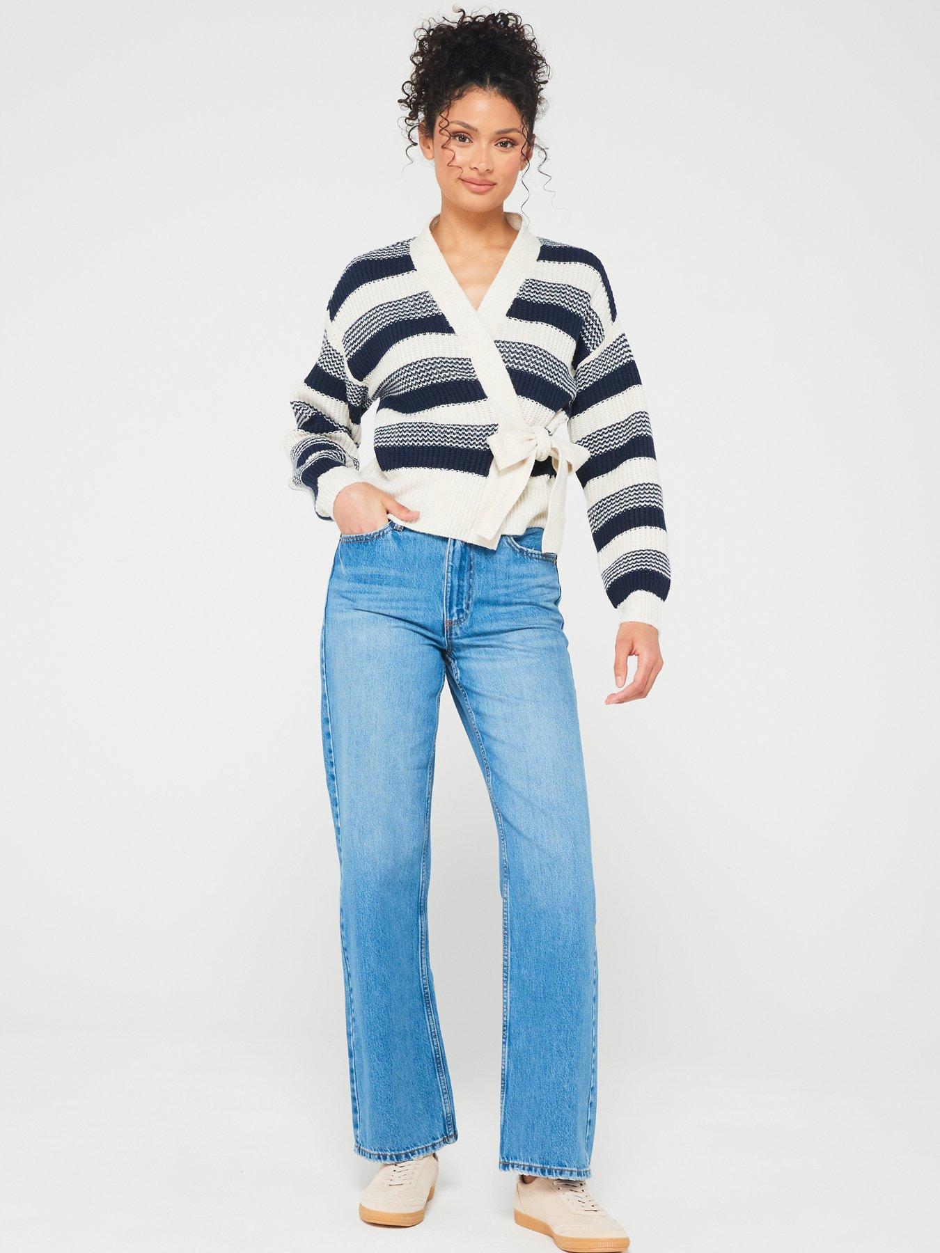 pieces-stripe-wrap-knitted-cardigan-multiback