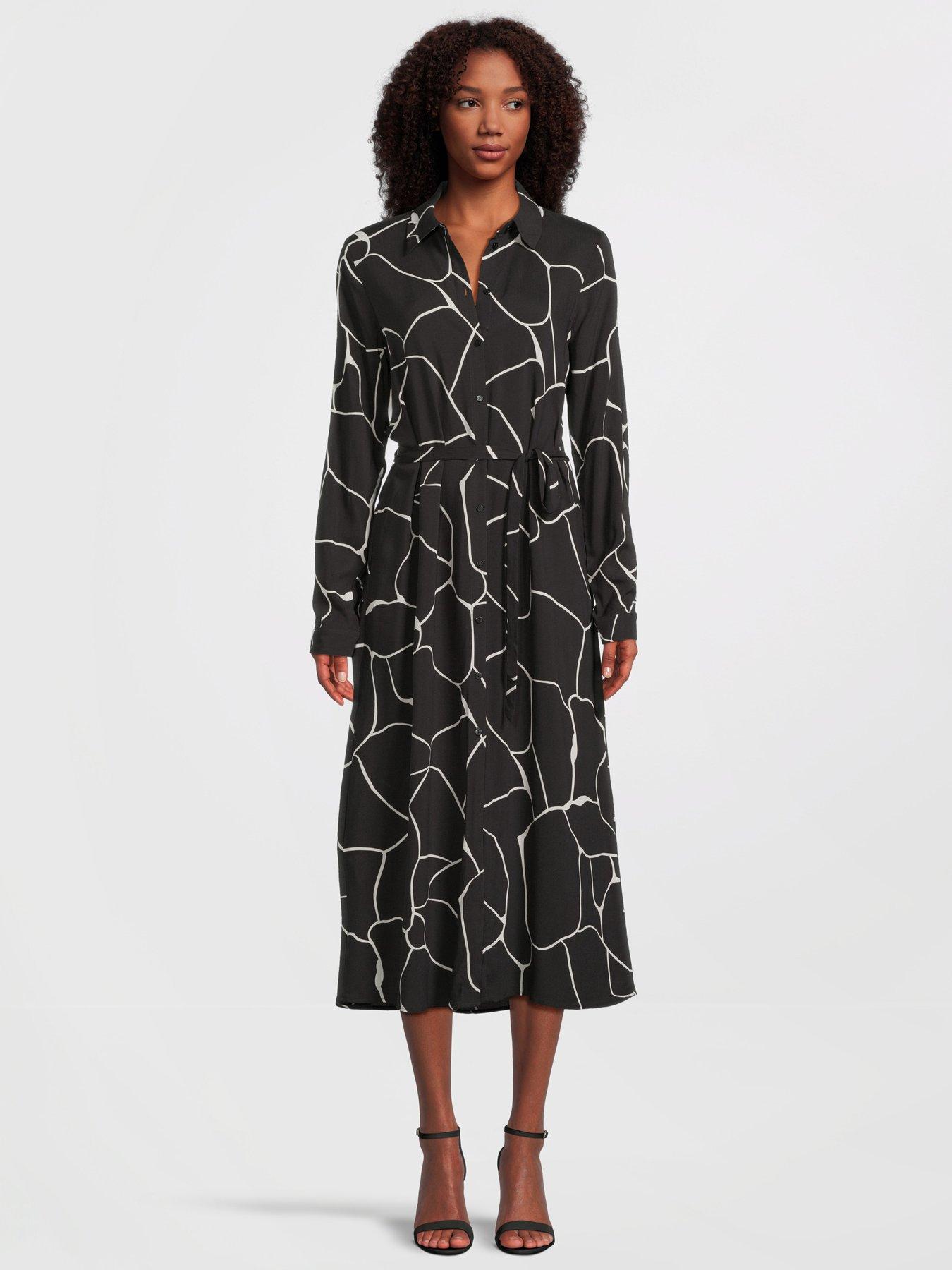 vila-printed-midi-shirt-dress-black