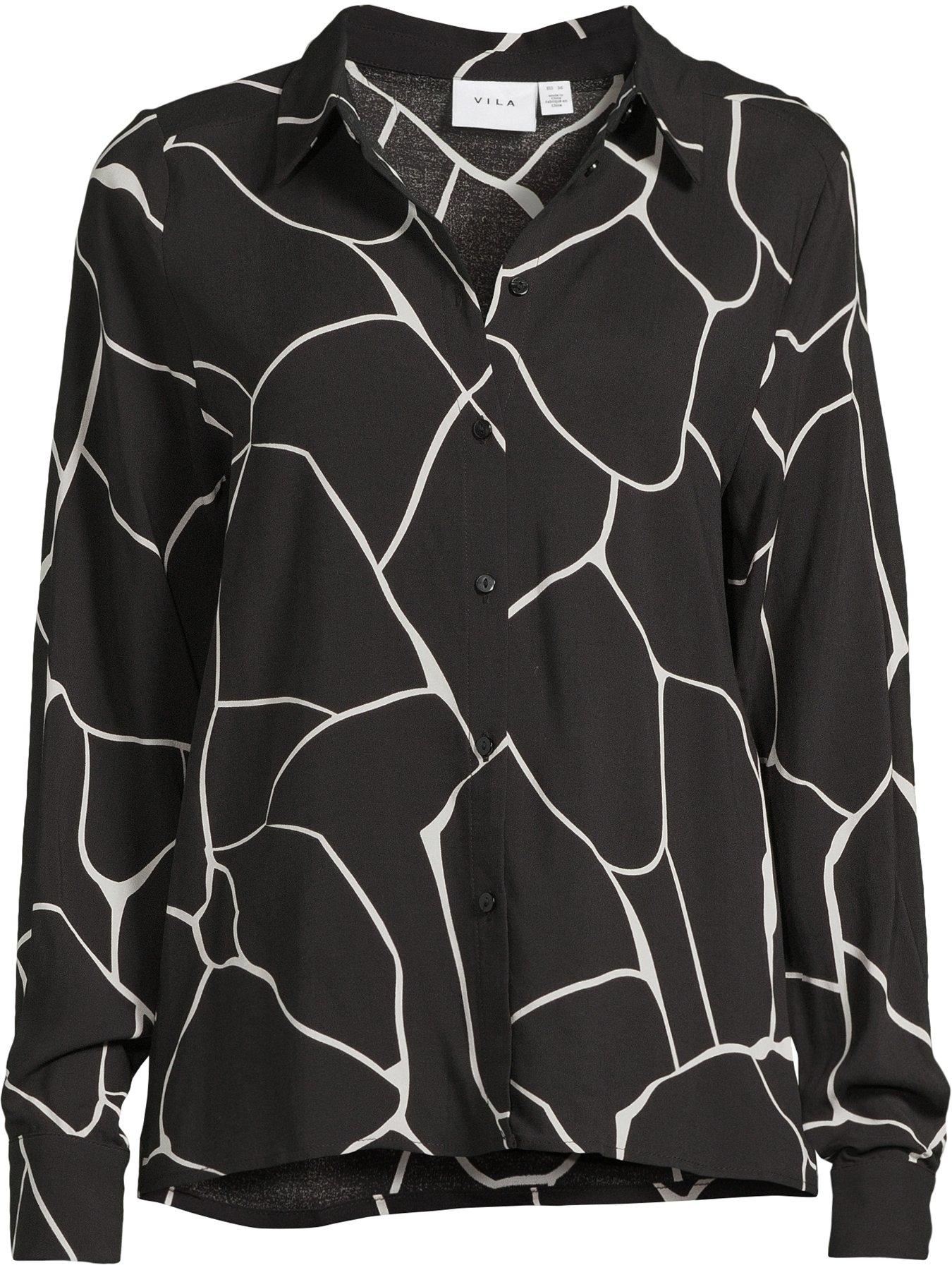 vila-printed-shirt-blackoutfit