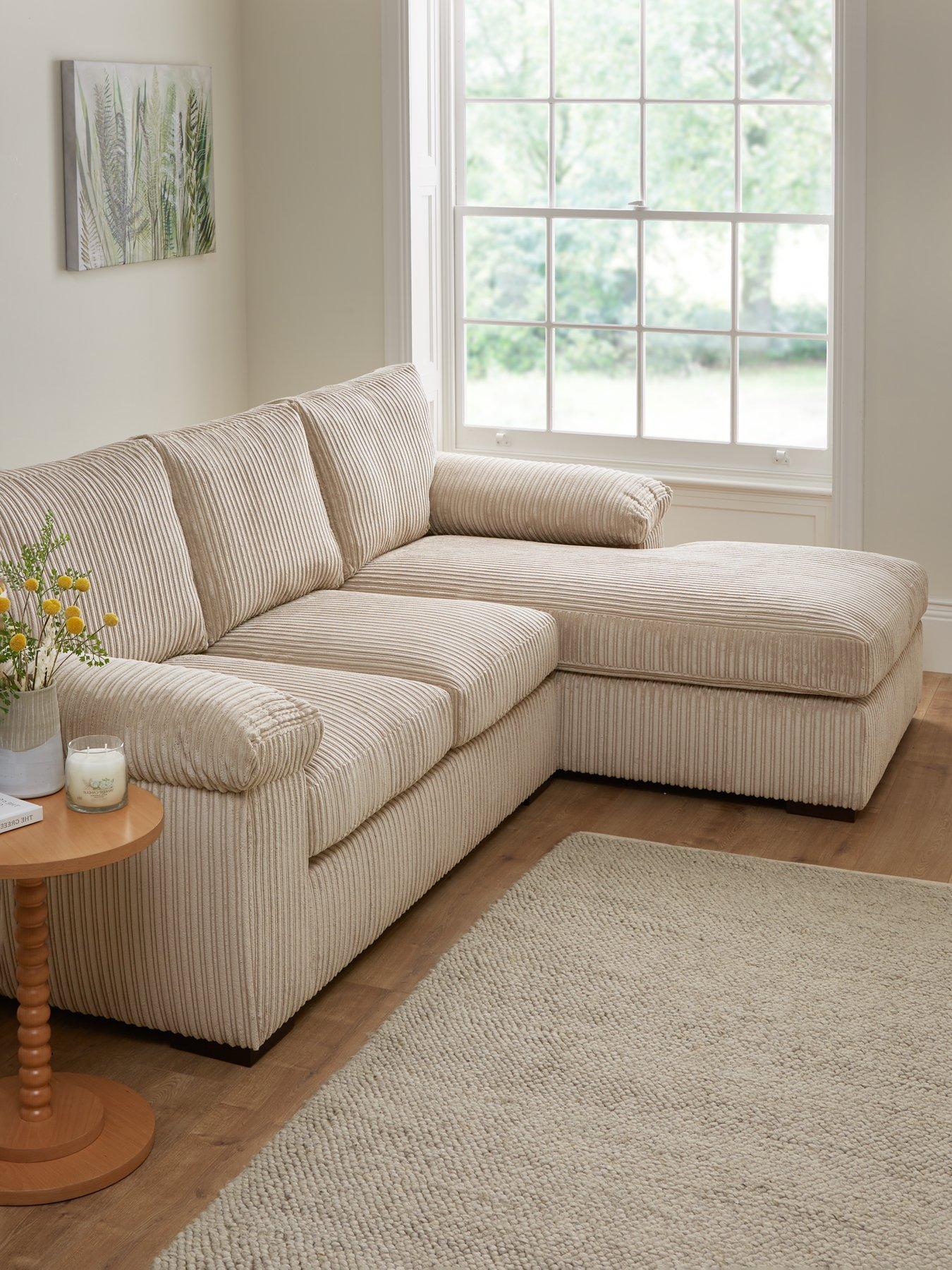 The Very Collection Amalfi 3 Seater Standard Back Right Hand Fabric Corner Chaise Sofa - Cream - FSC® Certified