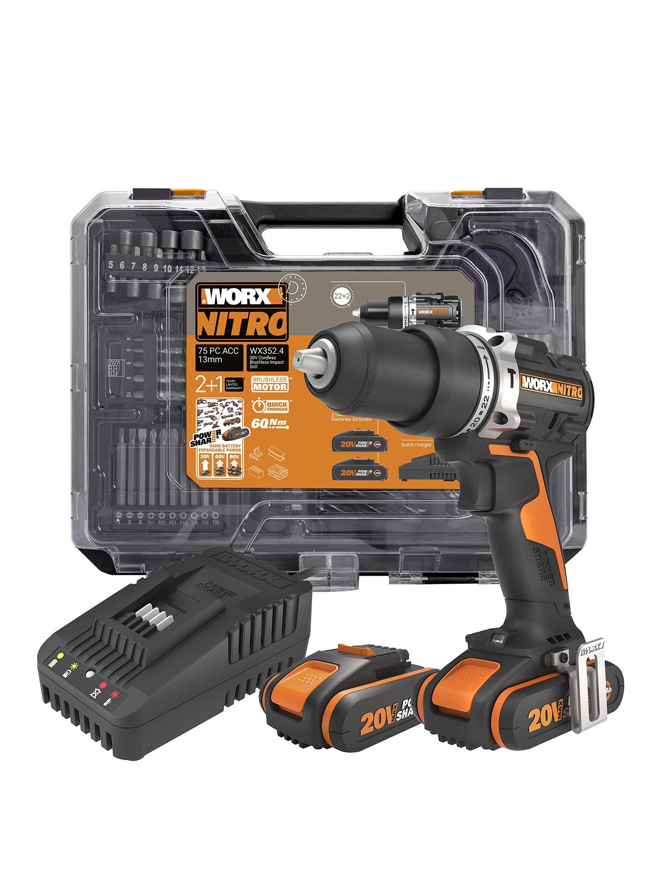 worx-wx352nbsp20v-cordless-brushless-impact-drill-drivernbspwith-75-piece-drill-bit-set-x2-batteries-and-chargerfront