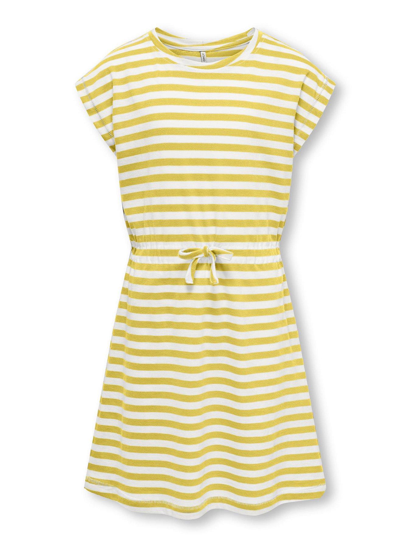 only-kids-girls-stripe-drawstring-dress-yellowfront