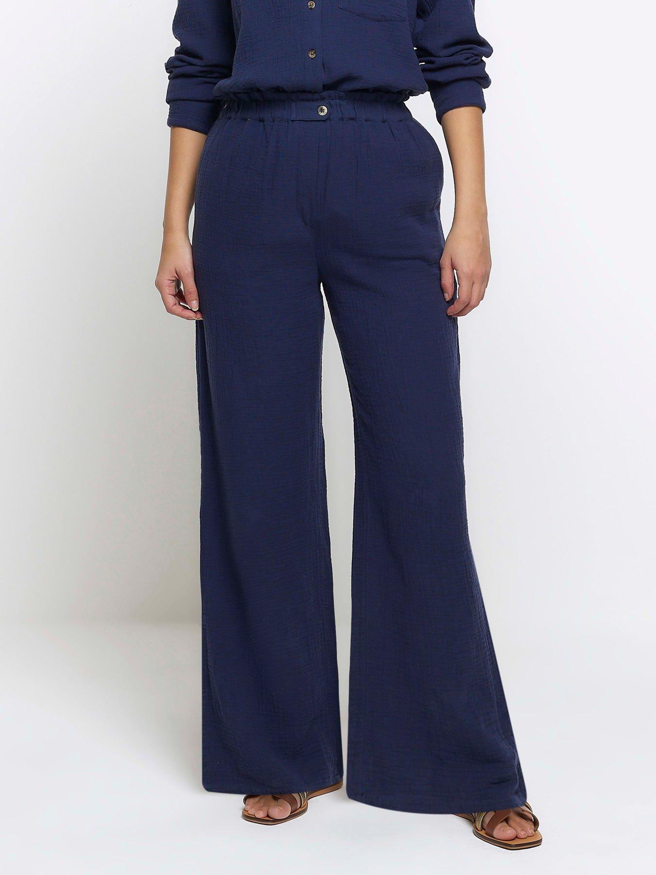 river-island-textured-cotton-trousers-navy