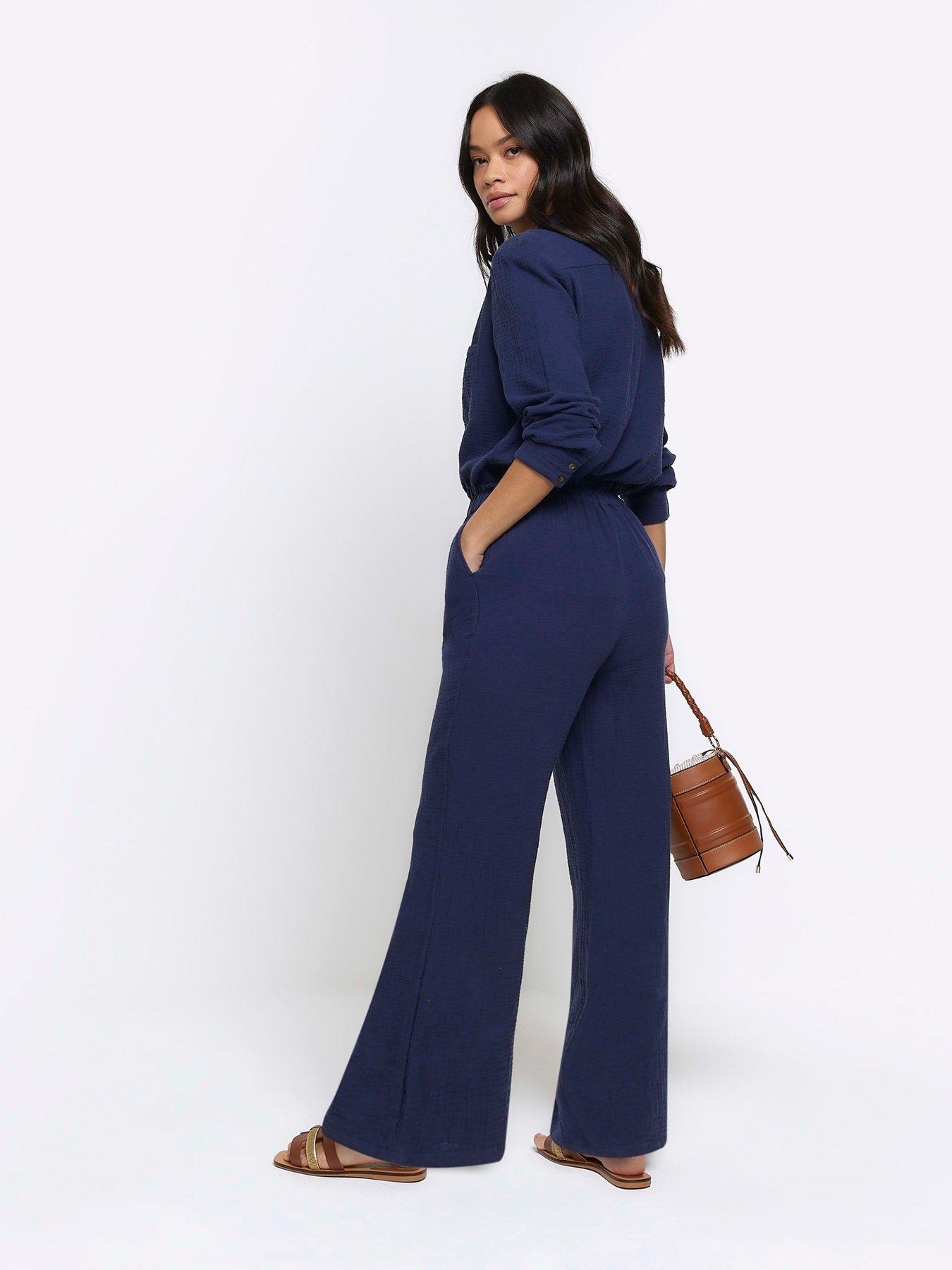 river-island-textured-cotton-trousers-navystillFront