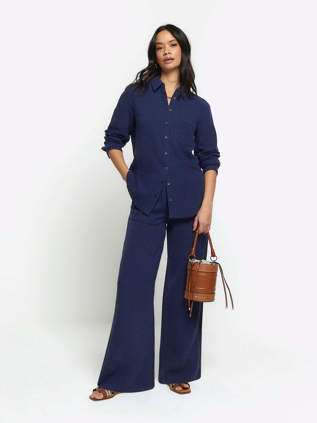 river-island-textured-cotton-trousers-navyback